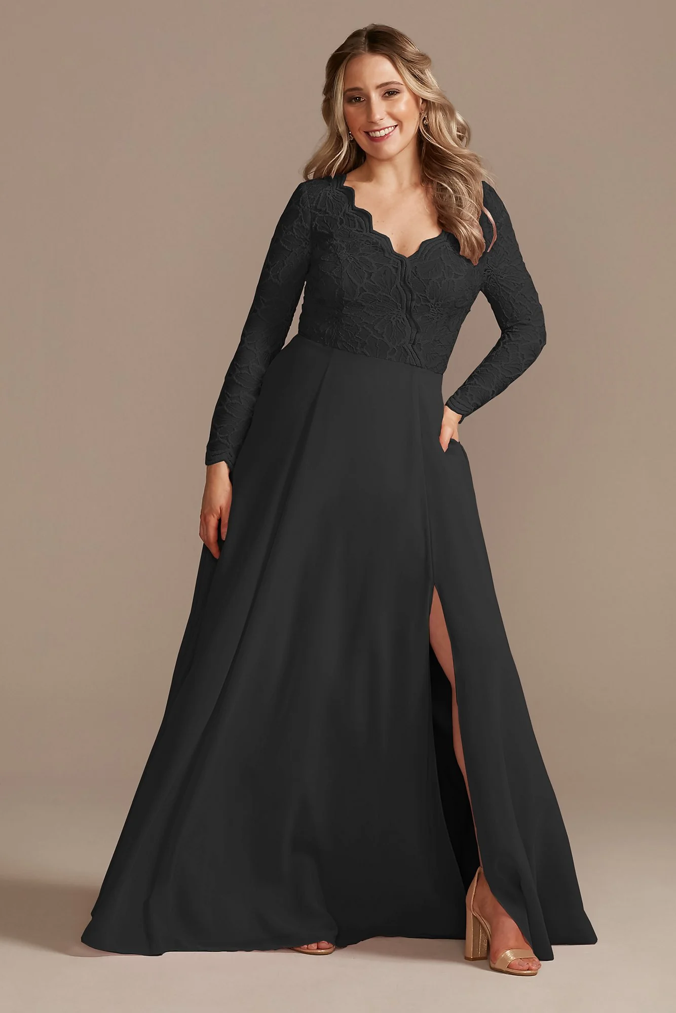 Lace Chiffon Long-Sleeve Long Dress - Image 9