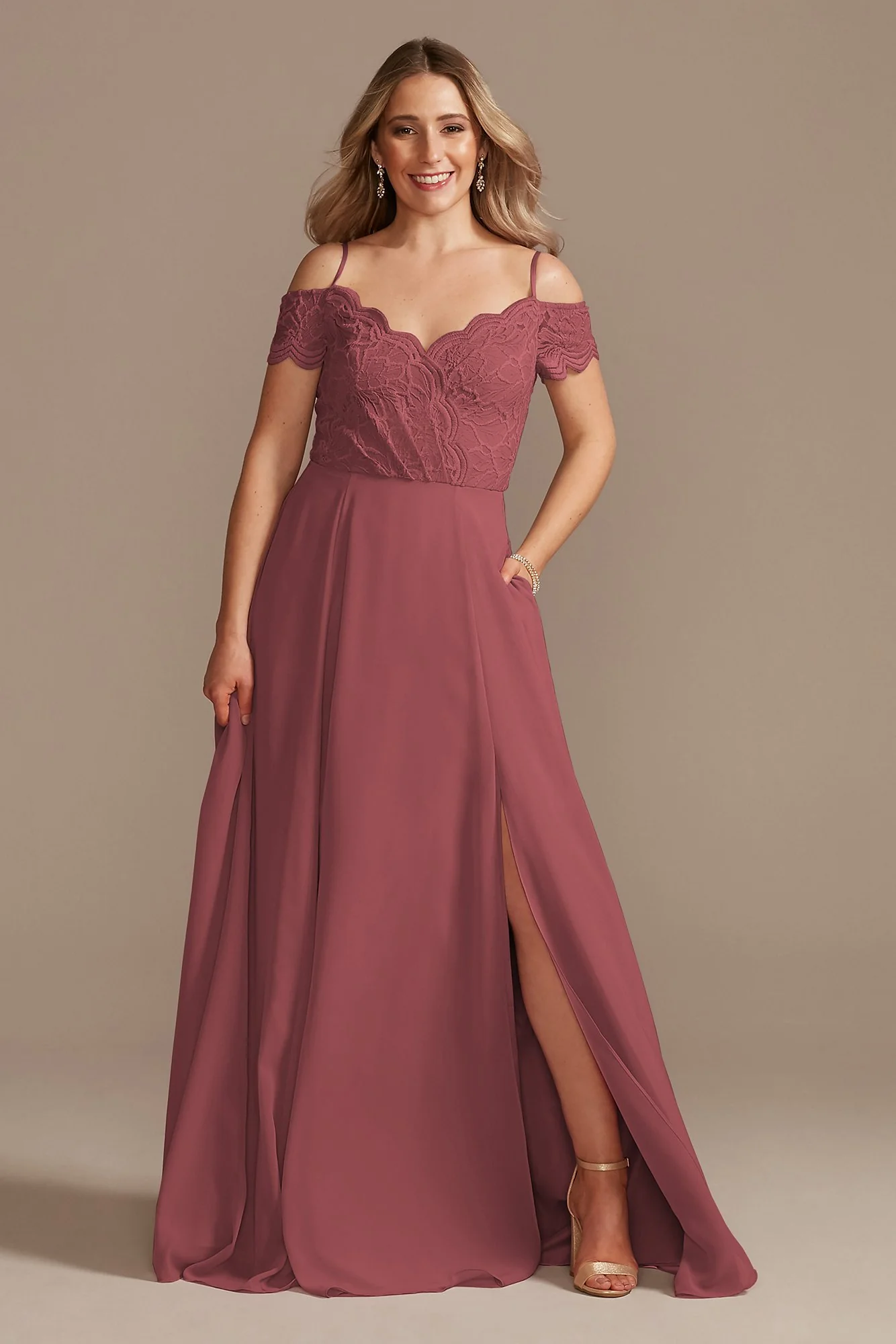 Lace Chiffon Off-Shoulder Long Dress - Image 15