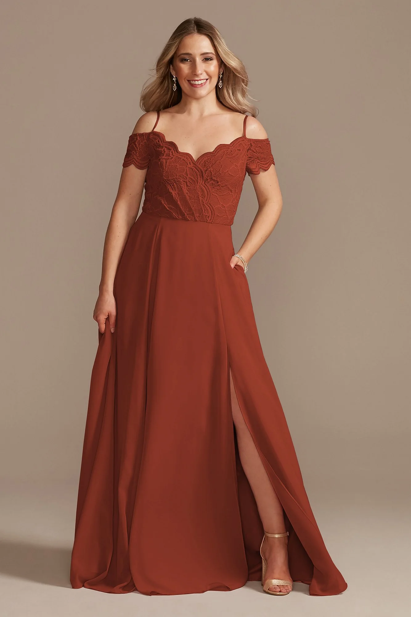 Lace Chiffon Off-Shoulder Long Dress - Image 19