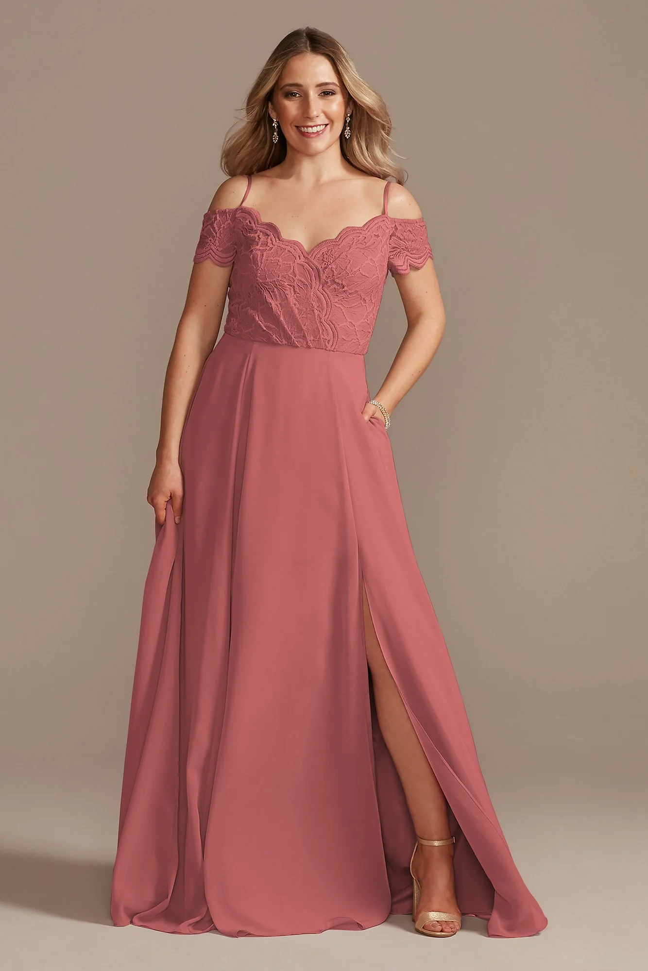 Lace Chiffon Off-Shoulder Long Dress - Image 24