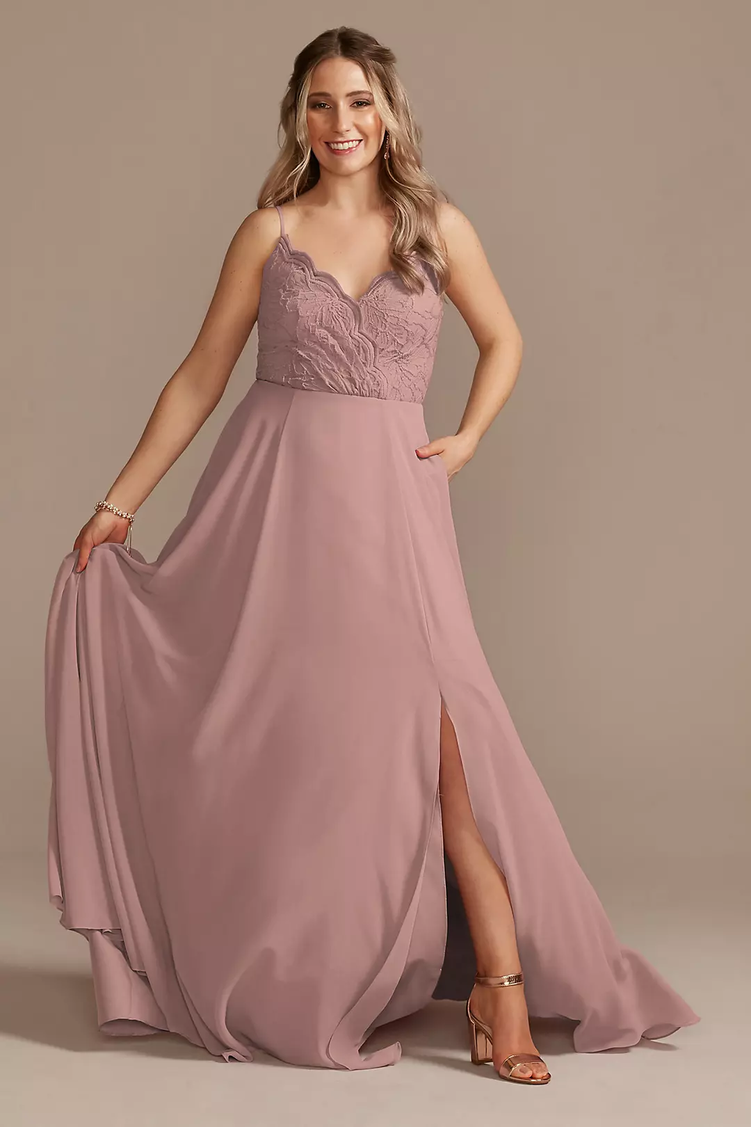 Lace Chiffon Spaghetti Strap Long Dress - Image 10