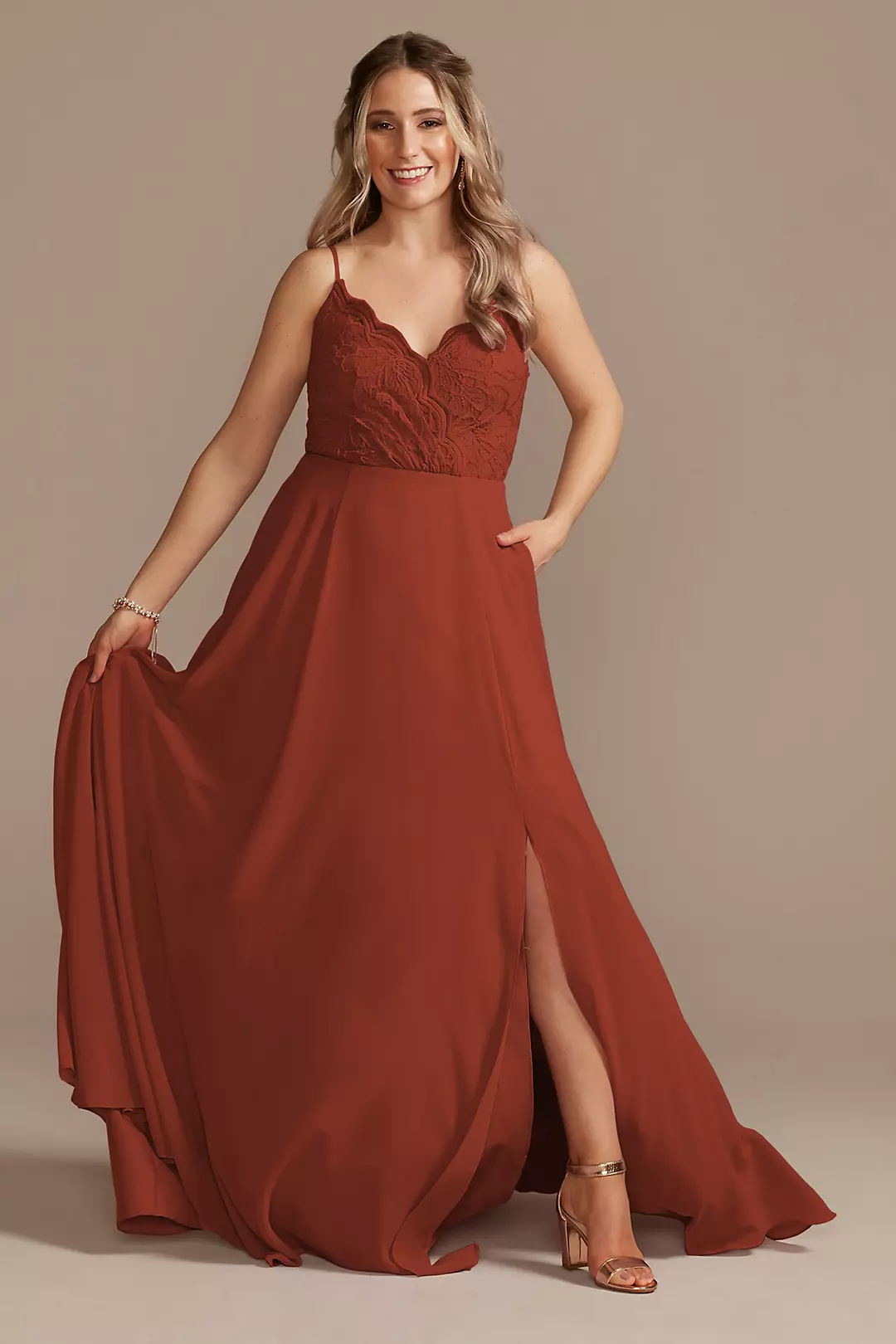 Lace Chiffon Spaghetti Strap Long Dress - Image 16