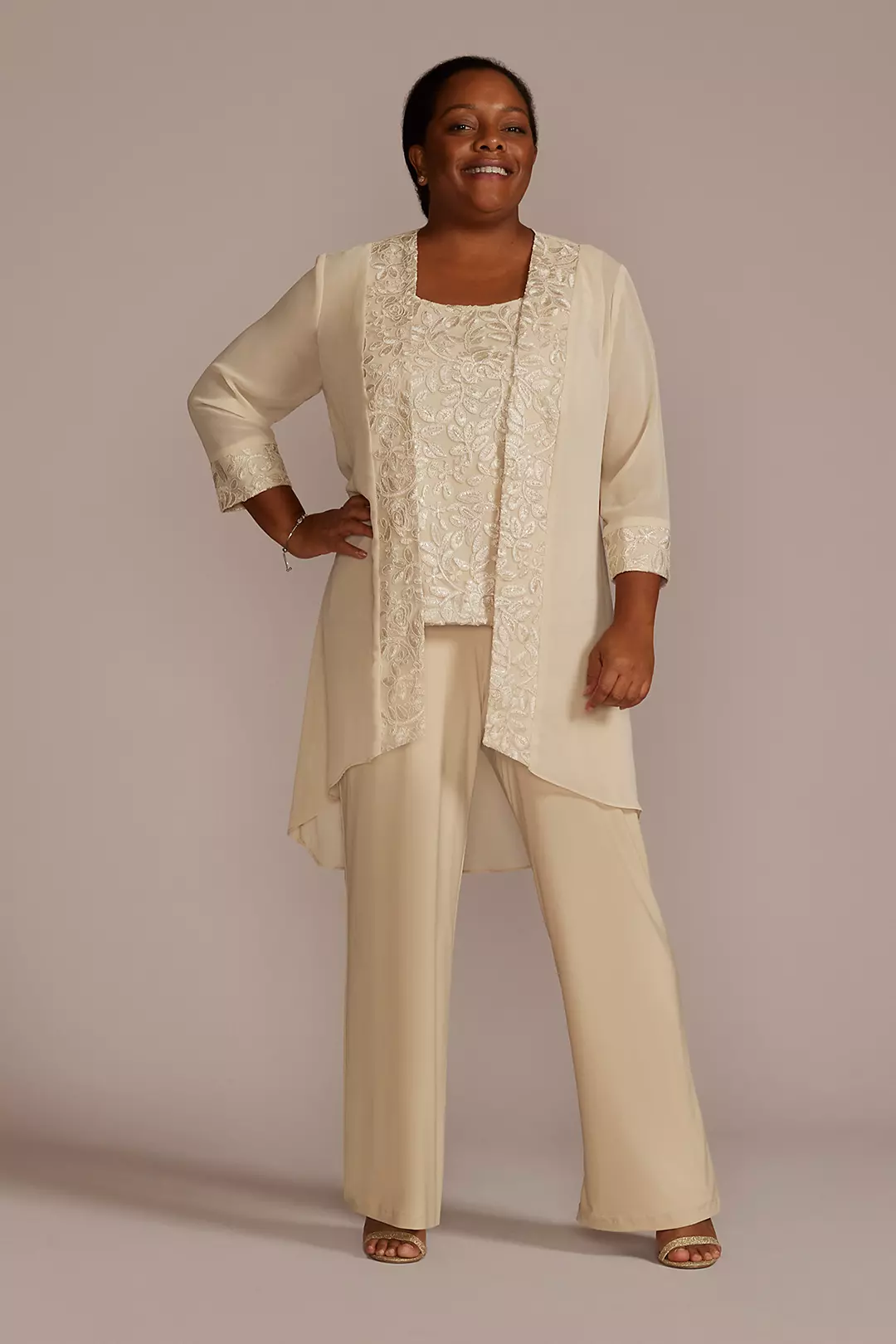 Lace Chiffon Three Piece Pantsuit - Image 2