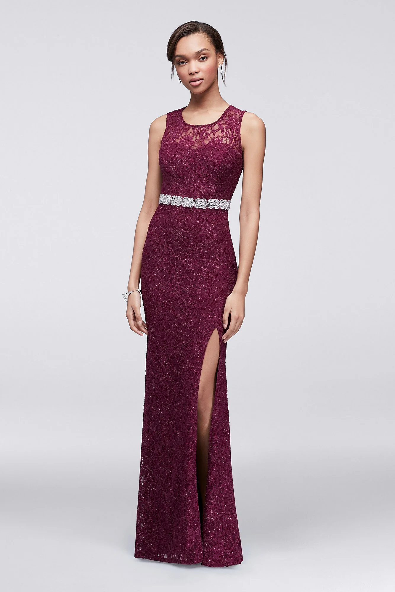 Lace Column Dress with Beaded Waist - Image 2