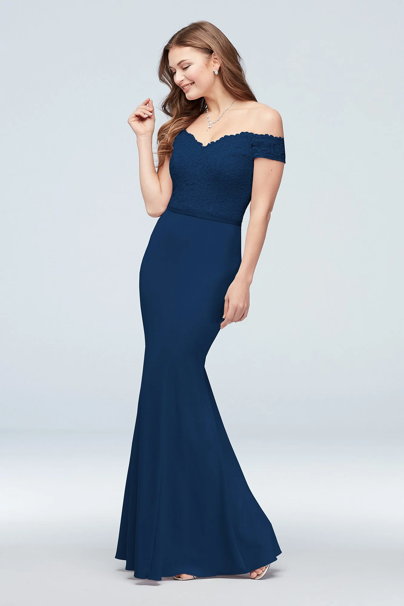 Lace Crepe Off-the-Shoulder Bridesmaid Dress - Image 17