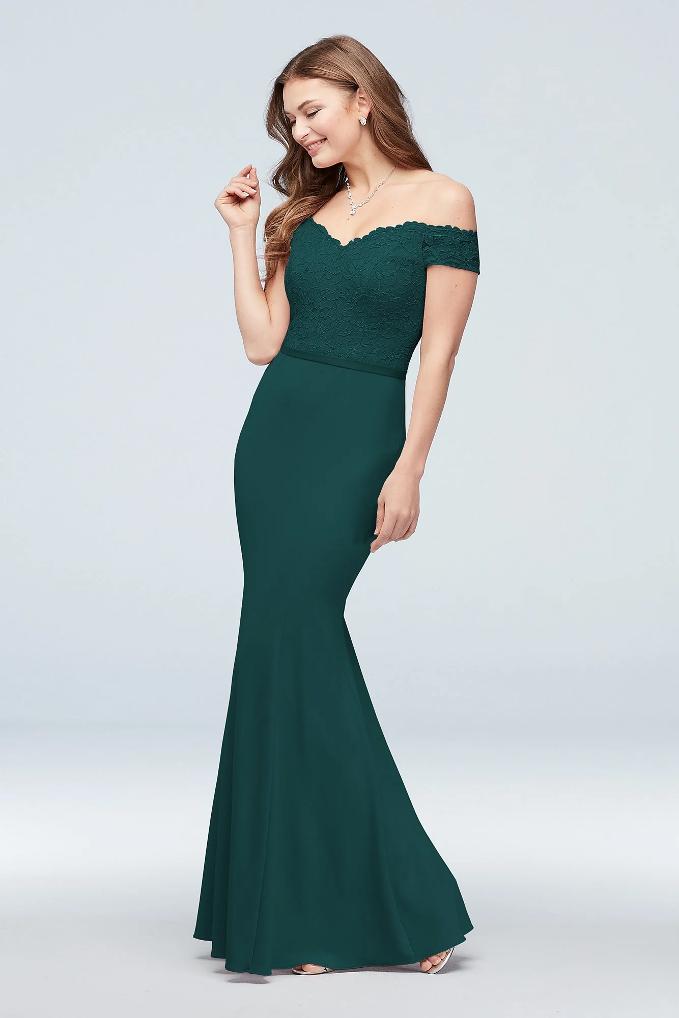 Lace Crepe Off-the-Shoulder Bridesmaid Dress - Image 45