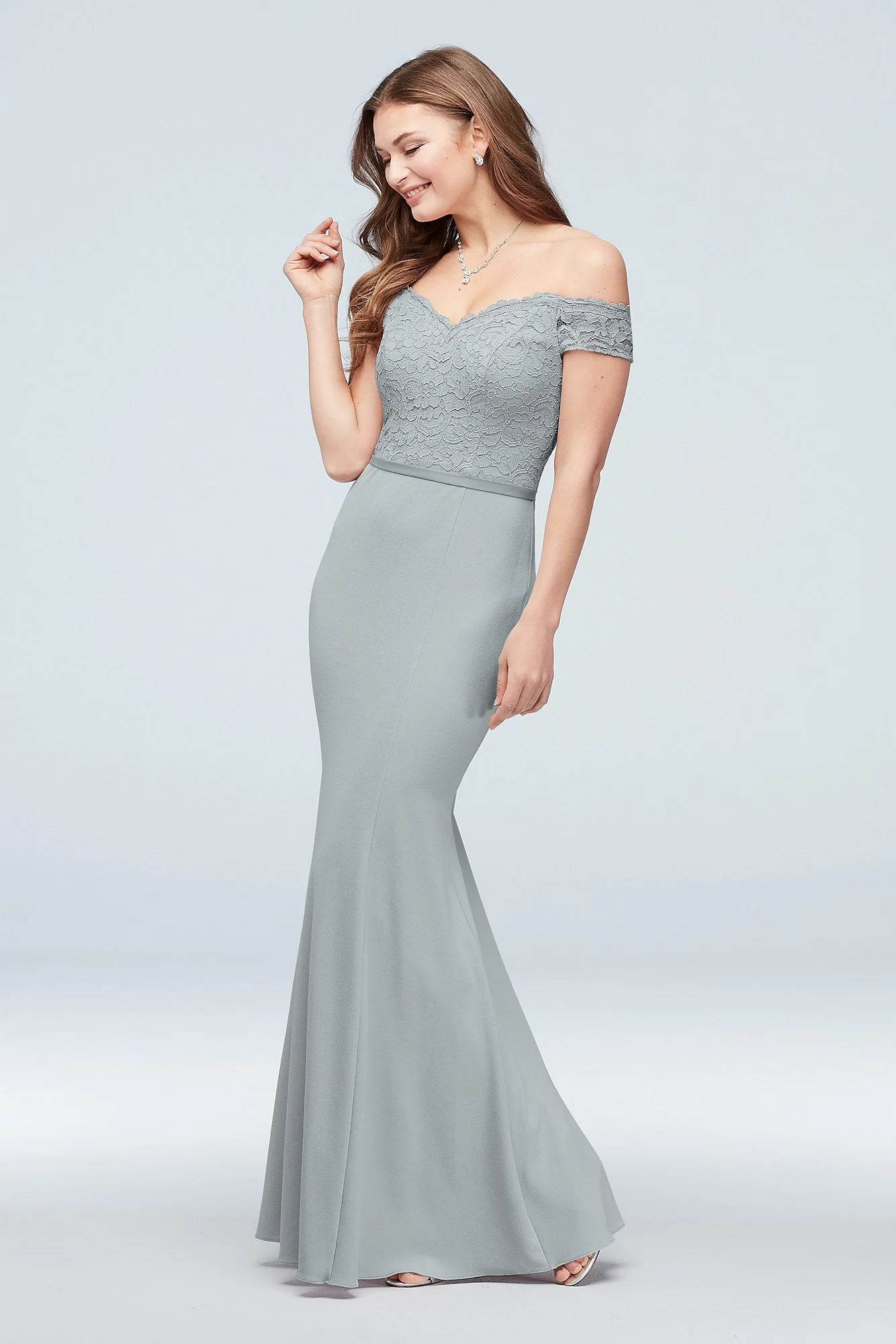 Lace Crepe Off-the-Shoulder Bridesmaid Dress - Image 62