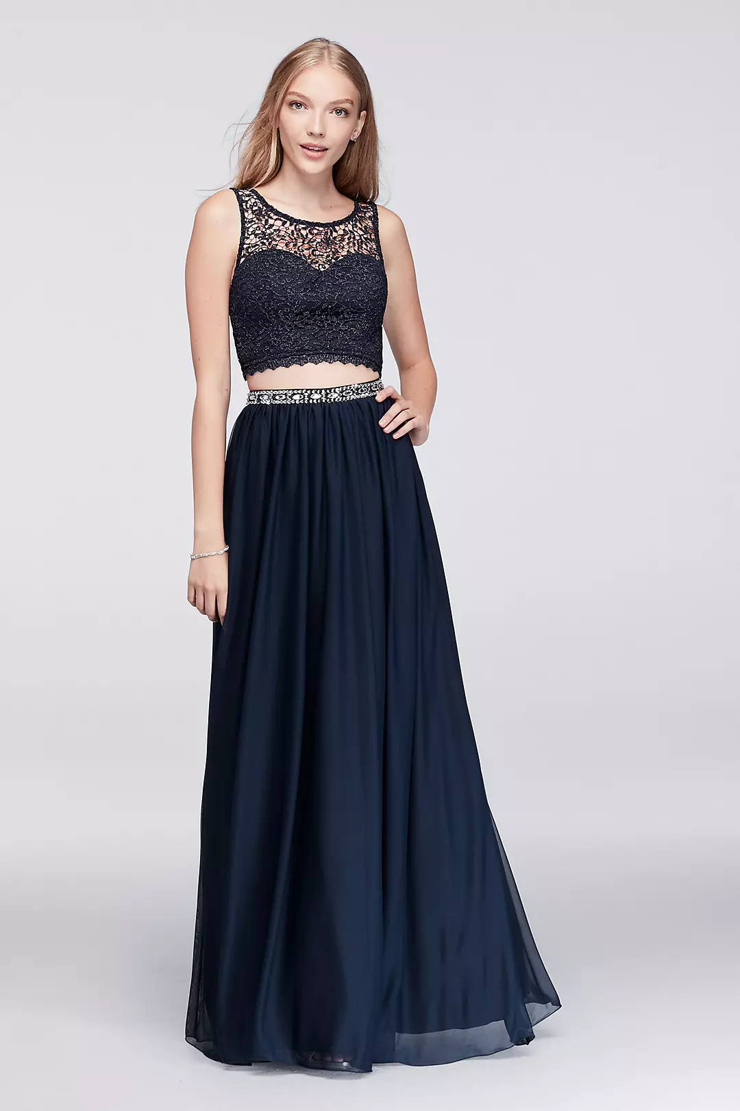Lace Crop Top and Jersey Skirt Two-Piece Dress - Image 2