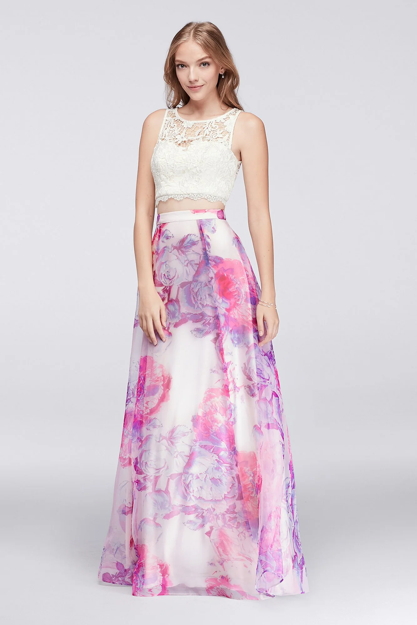 Lace Crop Top and Printed Organza Skirt Set
