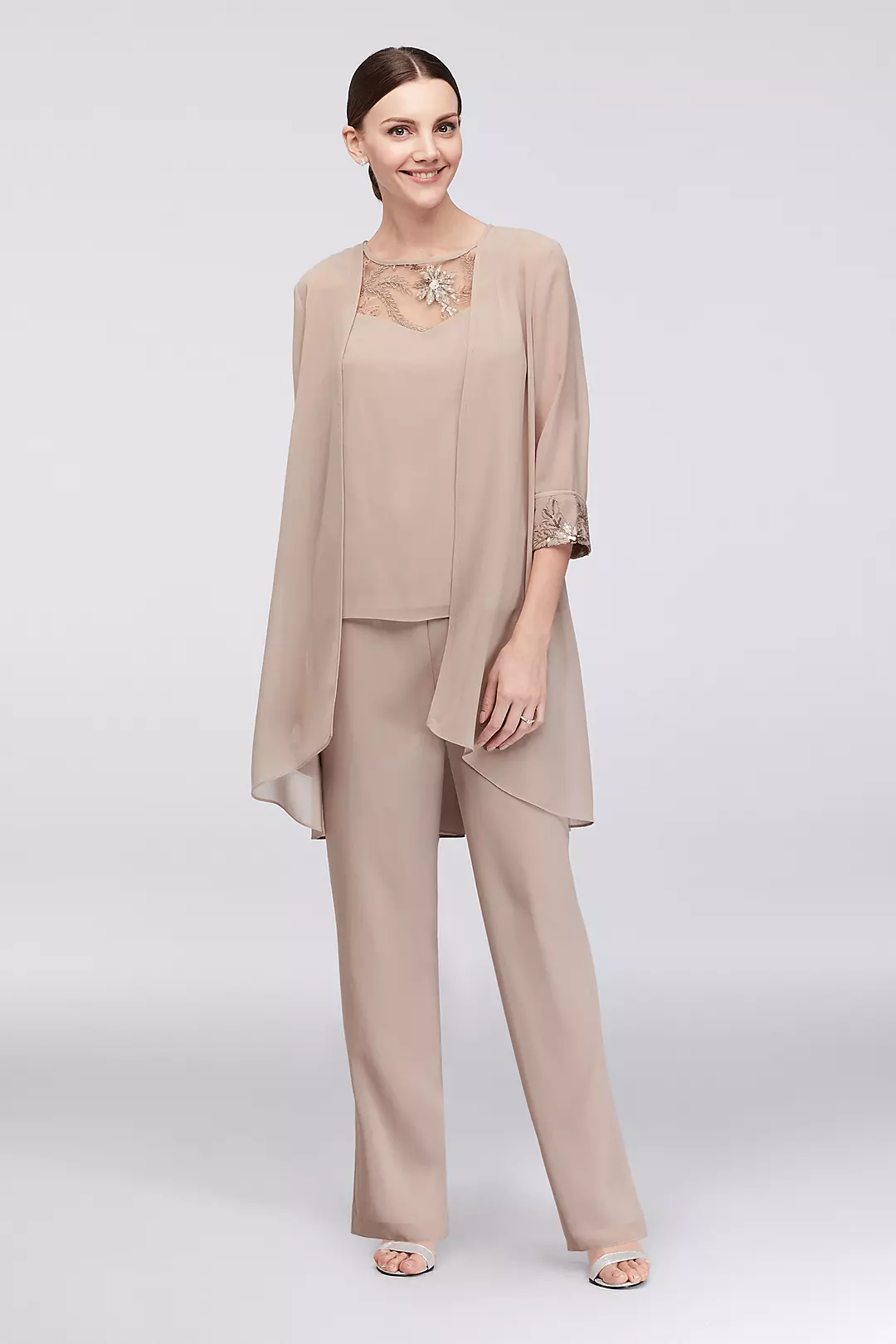 Lace-Detailed Georgette Three-Piece Pantsuit - Image 4