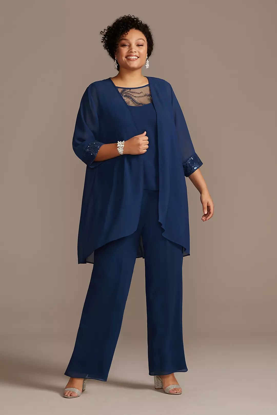 Lace-Detailed Georgette Three-Piece Pantsuit - Image 9