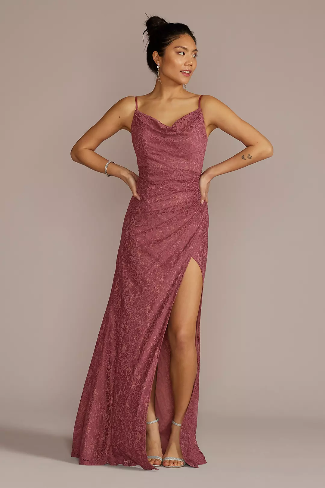 Lace Draped Cowl Neck Dress - Image 6
