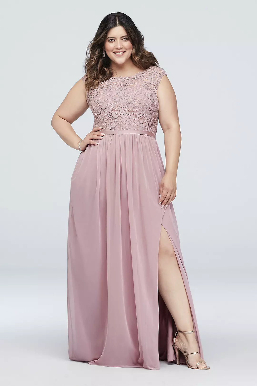 Lace Dress with Long Mesh Skirt
