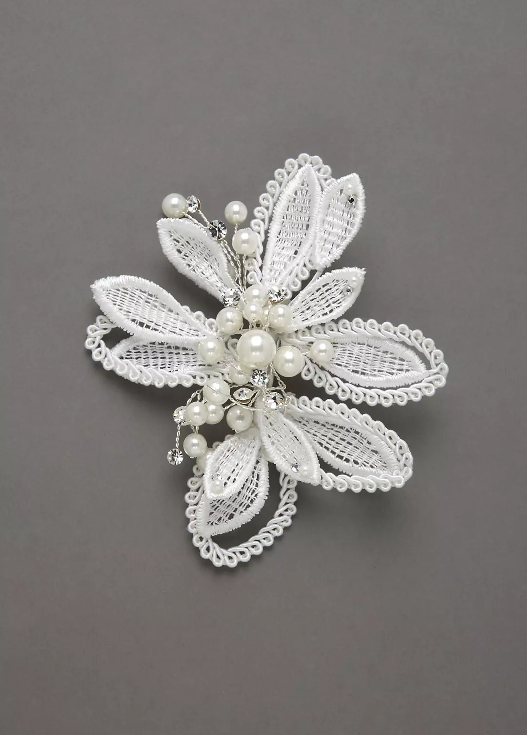 Lace Flower Clip Accented with Crystals and Pearls - Image 3