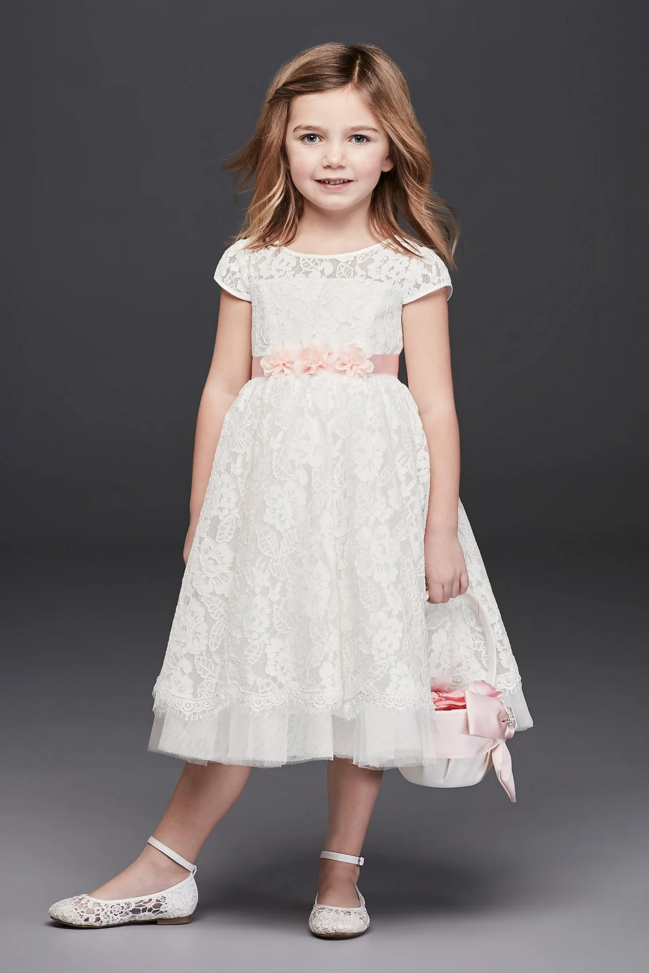 Lace Flower Girl Ball Gown with Illusion Sleeves - Image 2