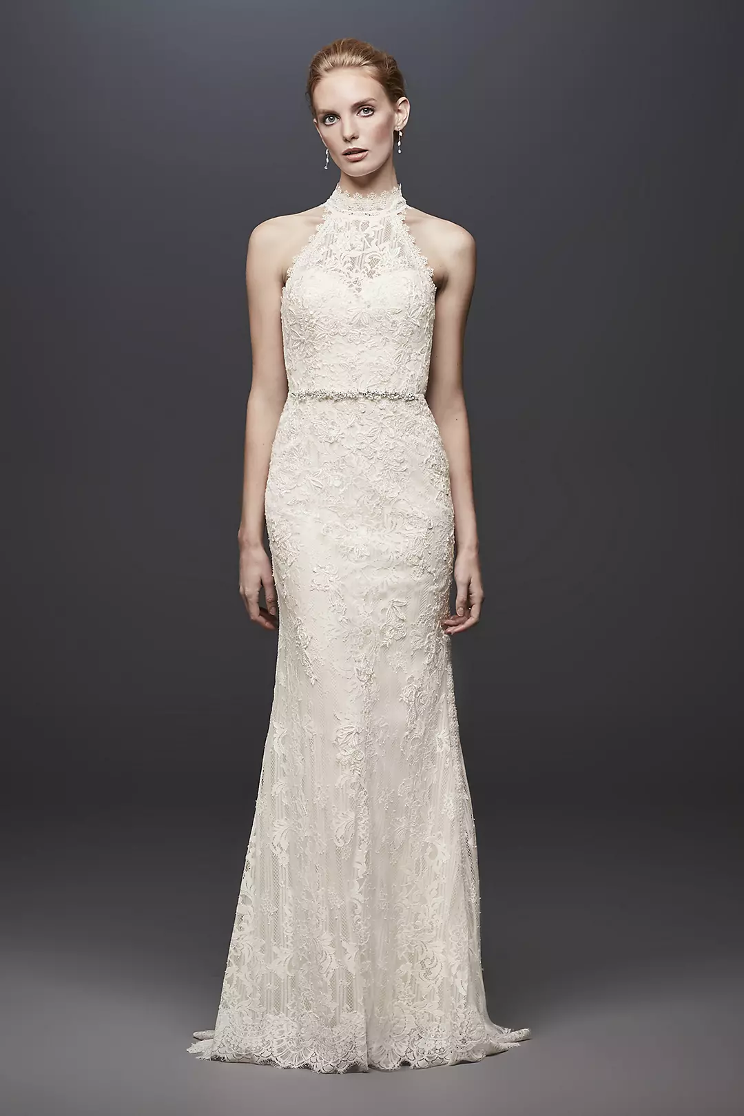 Lace High-Neck Halter Plus Size Wedding Dress - Image 26