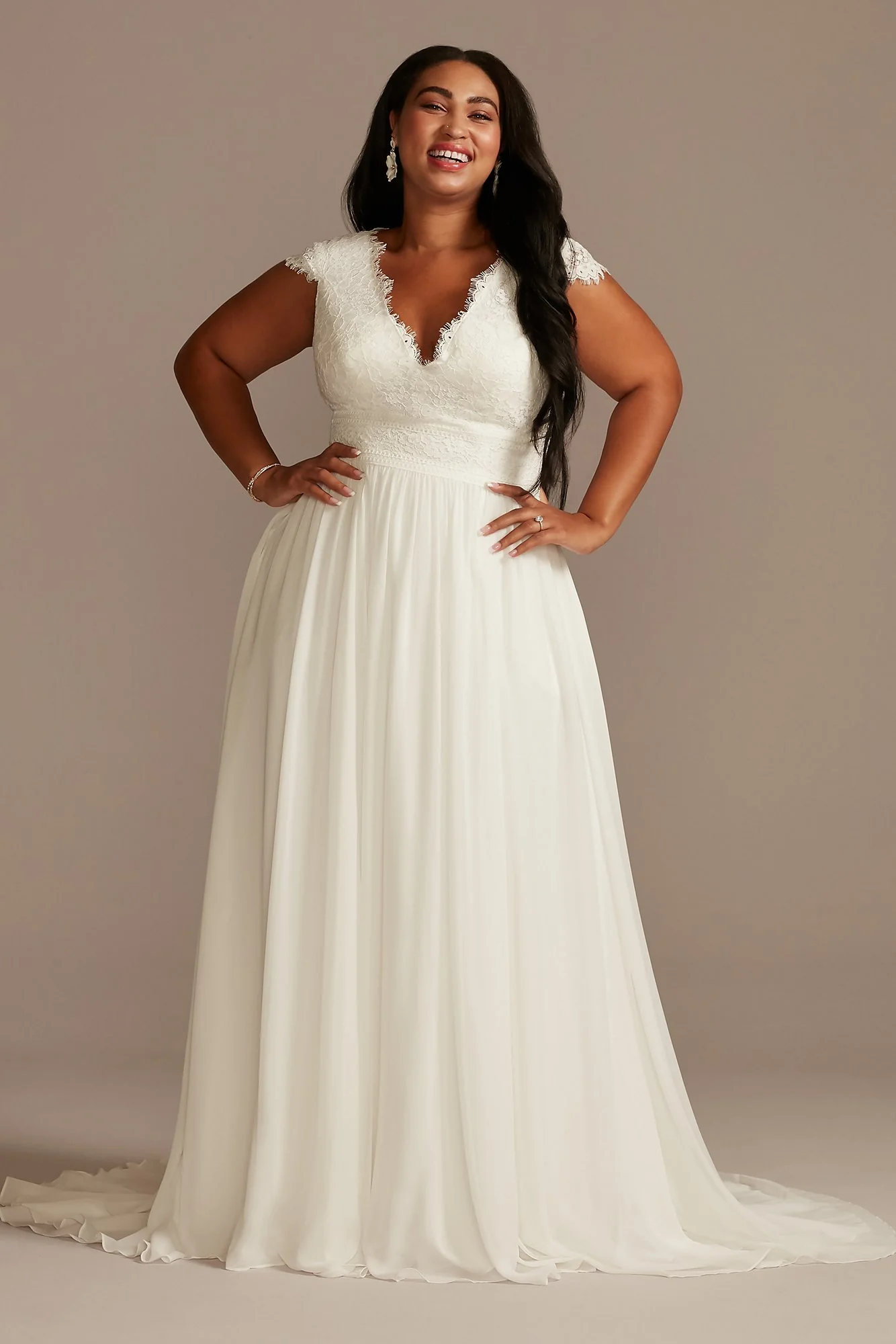 Lace Illusion Back Chiffon Wedding Dress - Image 2