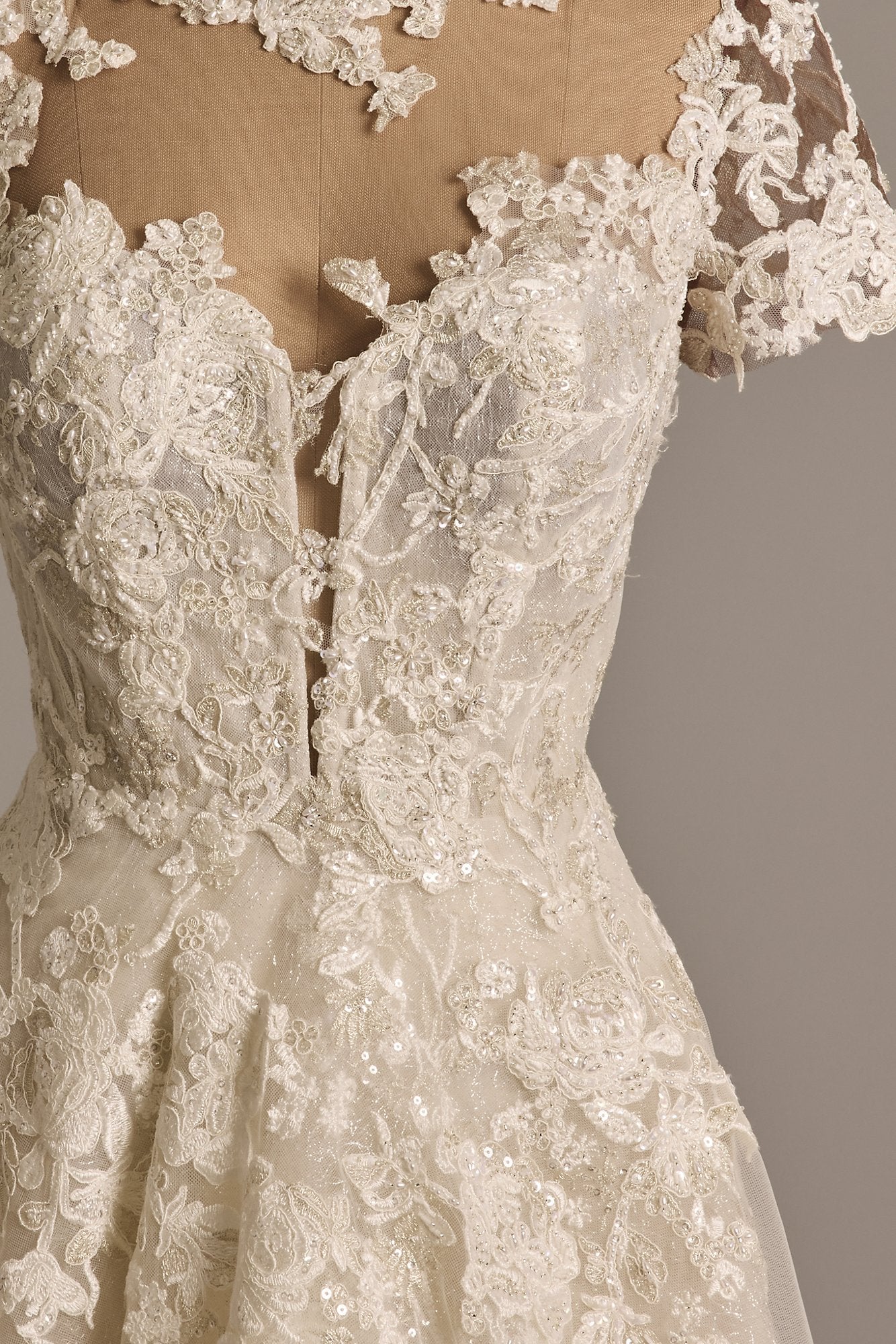 Lace Illusion Cap Sleeve Ball Gown Wedding Dress - Image 16