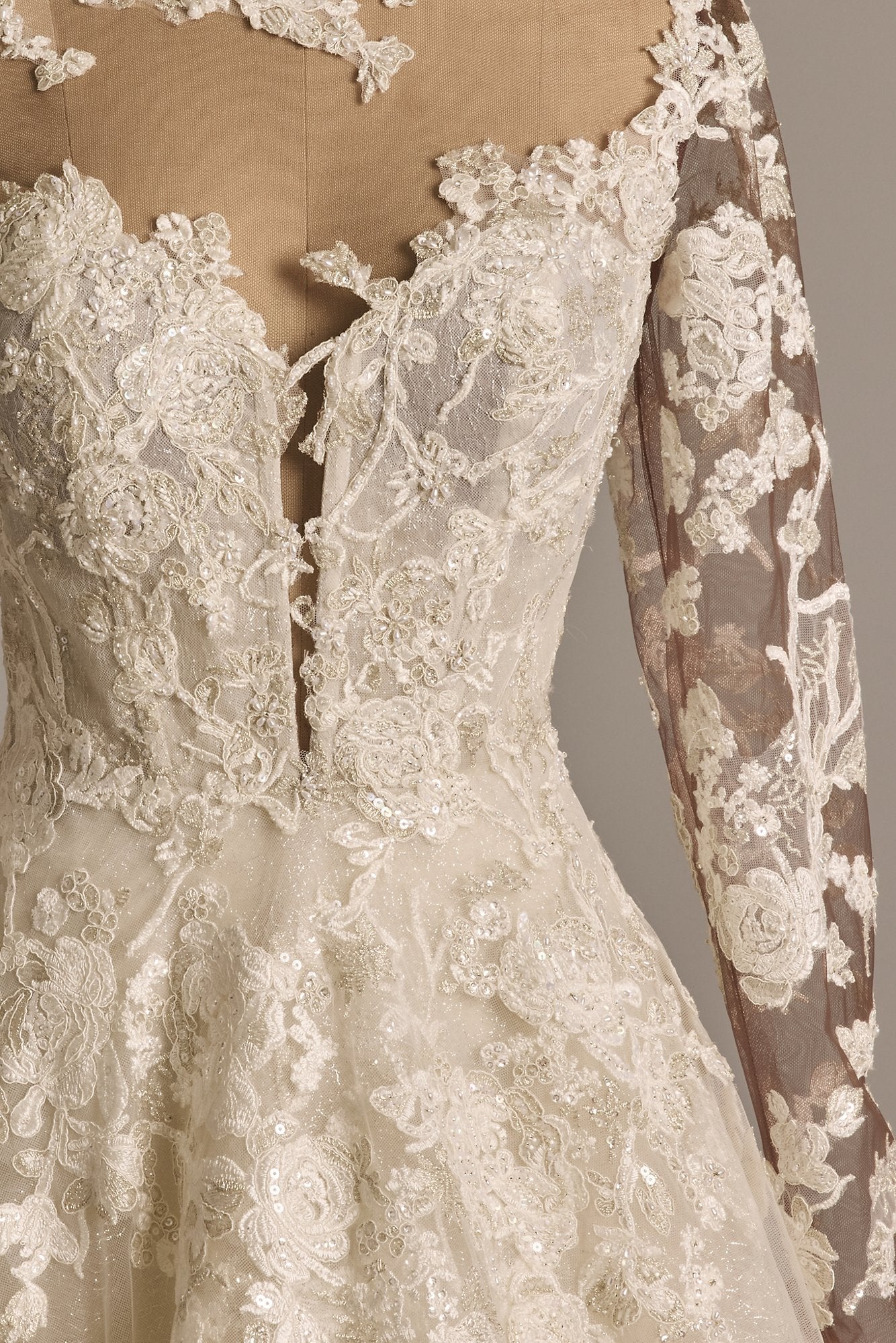 Lace Illusion Long Sleeve Ball Gown Wedding Dress - Image 17