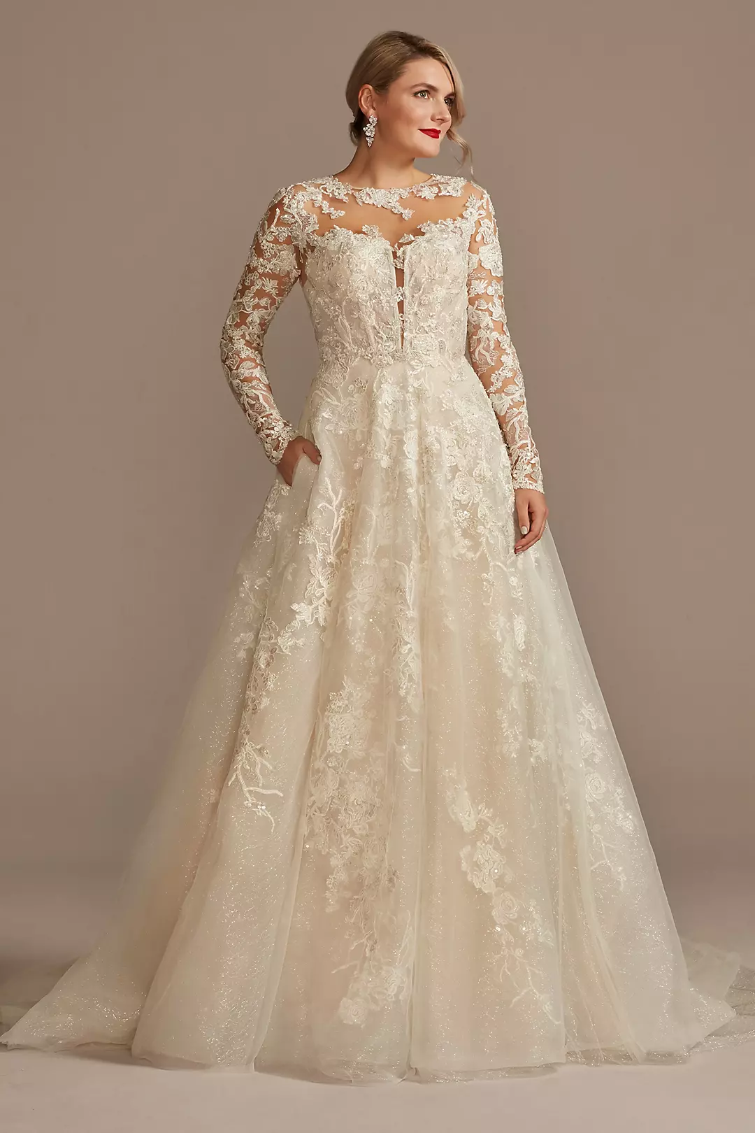 Lace Illusion Long Sleeve Ball Gown Wedding Dress - Image 27