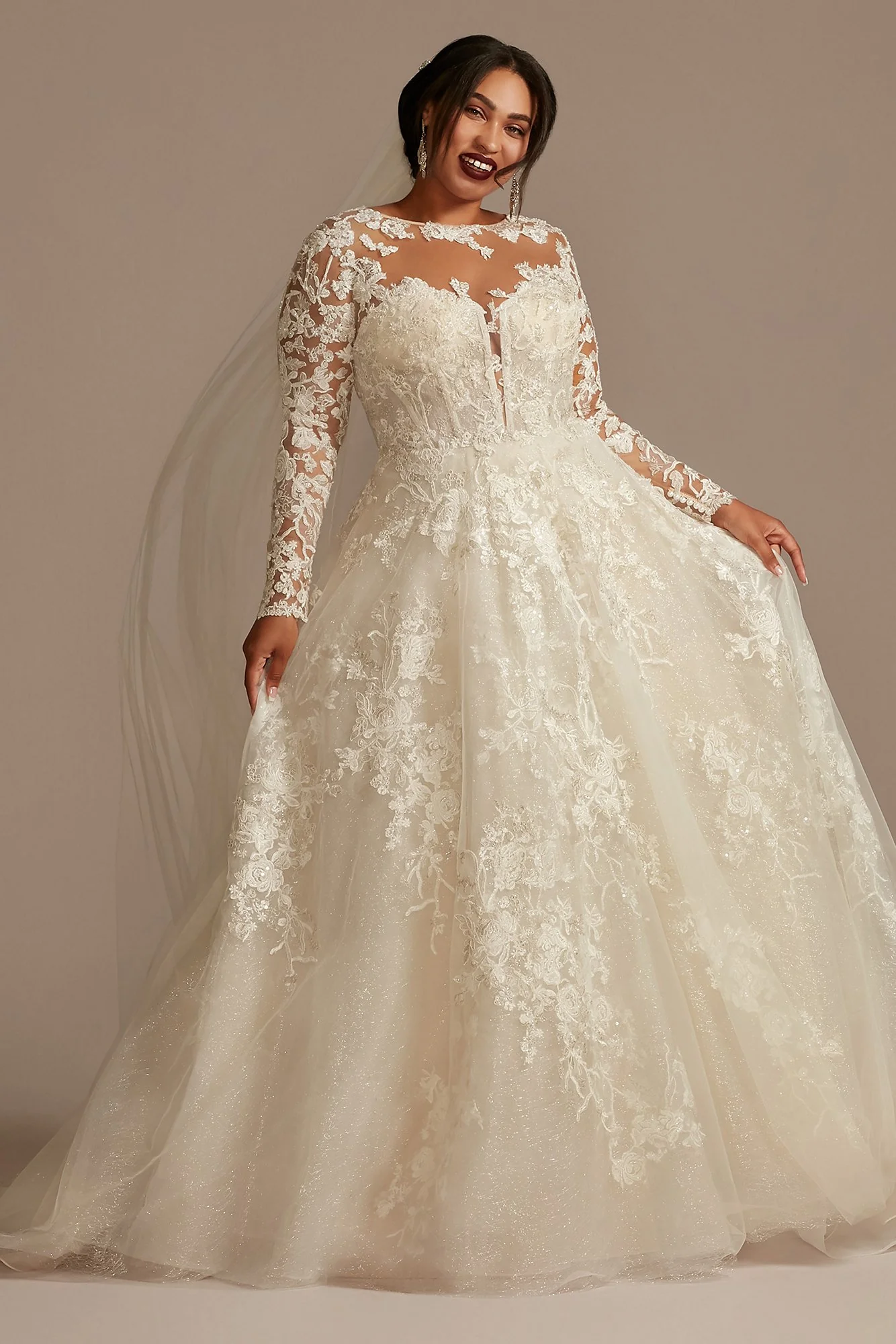 Lace Illusion Long Sleeve Ball Gown Wedding Dress - Image 4