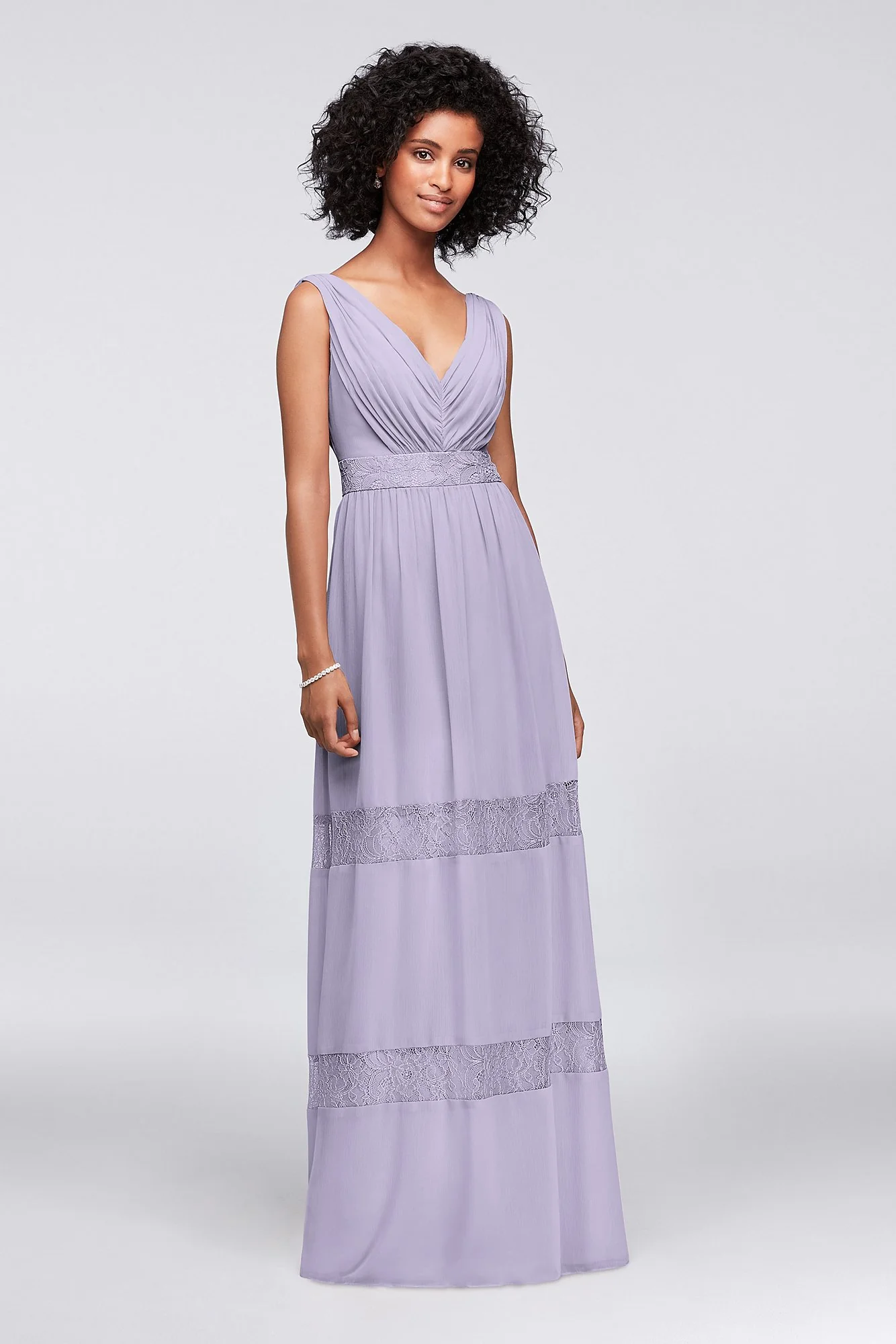 Lace-Inset Chiffon V-Neck Long Bridesmaid Dress - Image 10