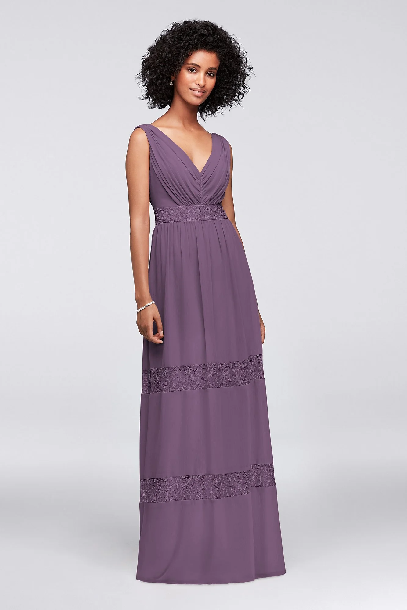 Lace-Inset Chiffon V-Neck Long Bridesmaid Dress - Image 11