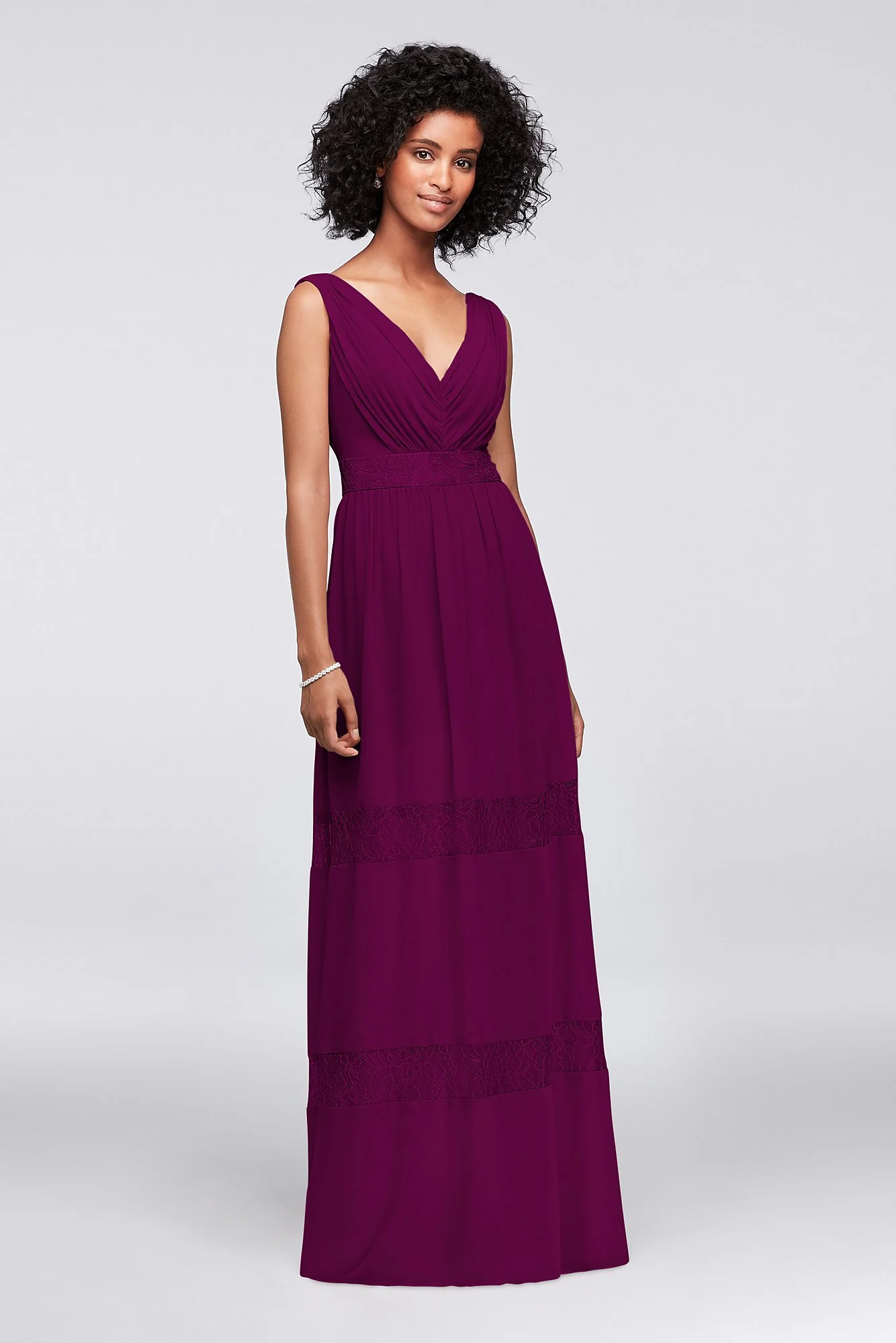 Lace-Inset Chiffon V-Neck Long Bridesmaid Dress - Image 15