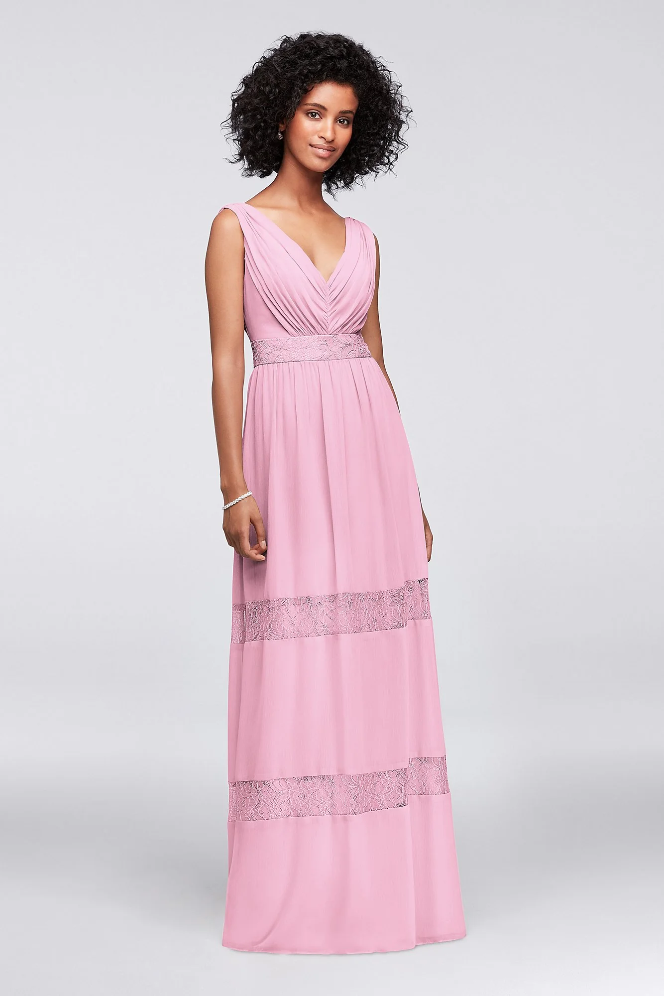 Lace-Inset Chiffon V-Neck Long Bridesmaid Dress - Image 17