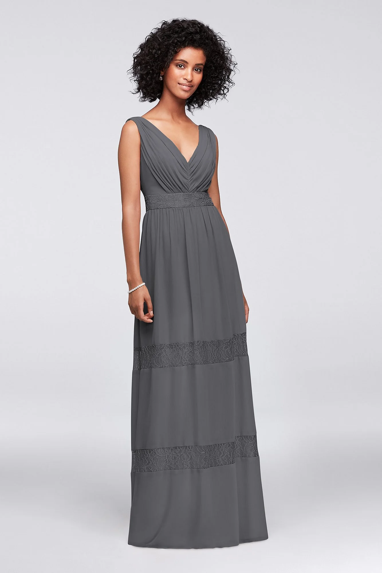 Lace-Inset Chiffon V-Neck Long Bridesmaid Dress - Image 20