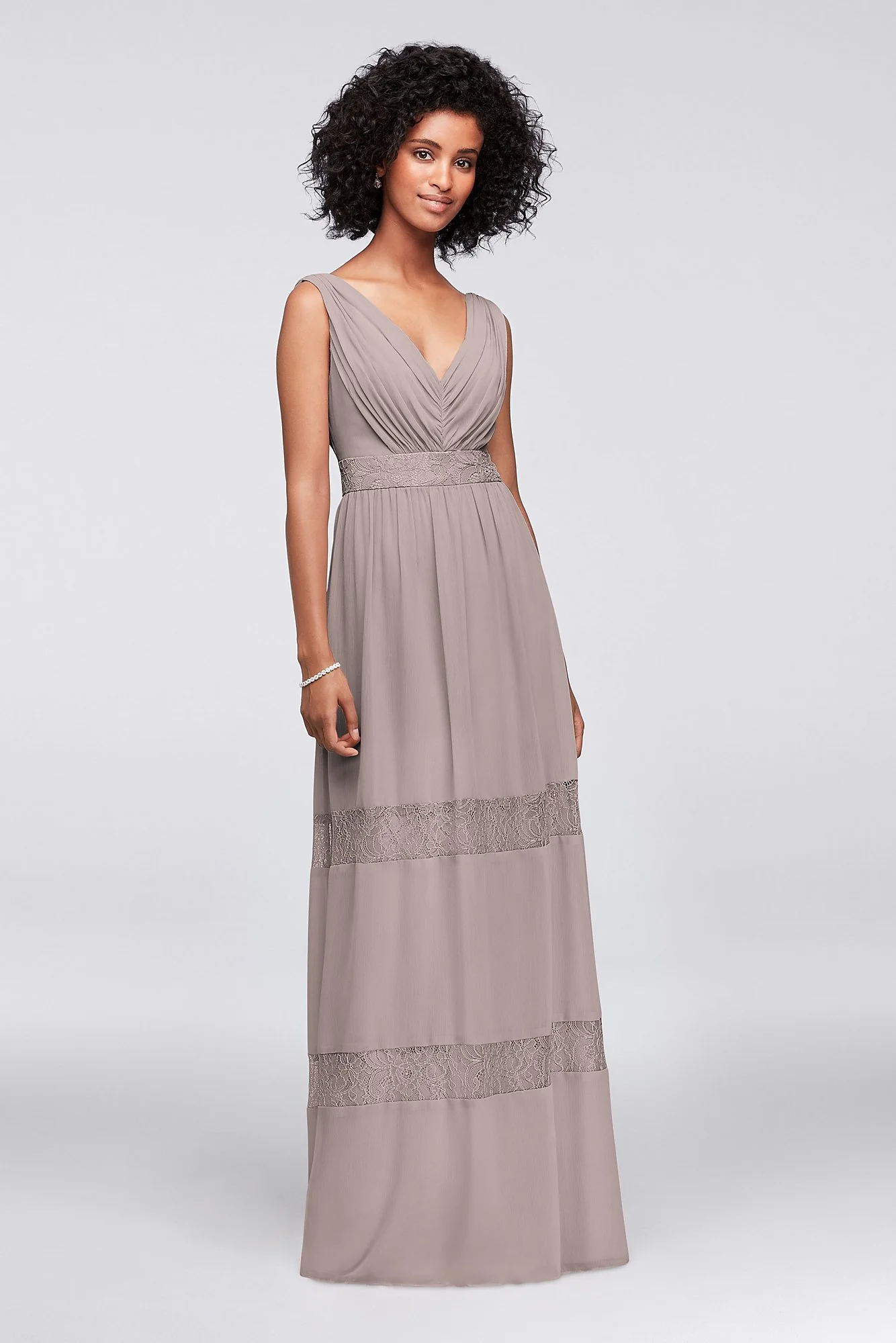 Lace-Inset Chiffon V-Neck Long Bridesmaid Dress - Image 22