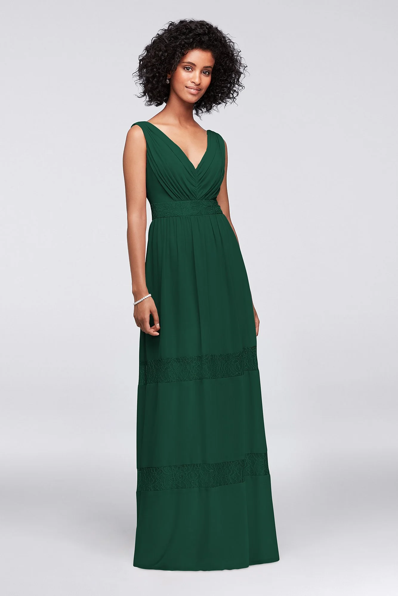 Lace-Inset Chiffon V-Neck Long Bridesmaid Dress - Image 25