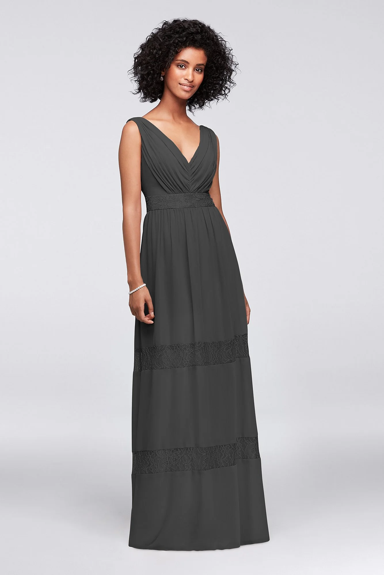 Lace-Inset Chiffon V-Neck Long Bridesmaid Dress - Image 26