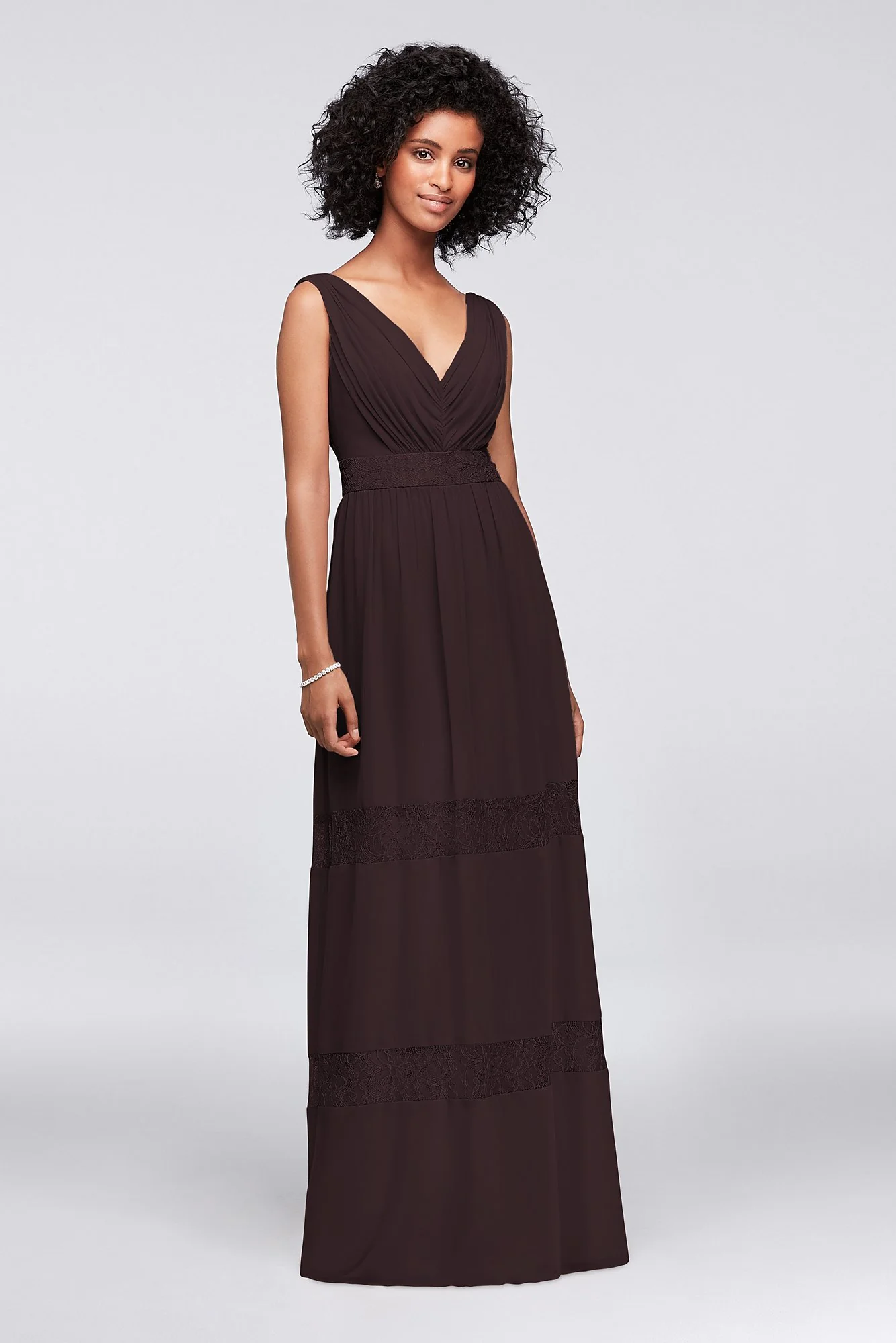 Lace-Inset Chiffon V-Neck Long Bridesmaid Dress - Image 28