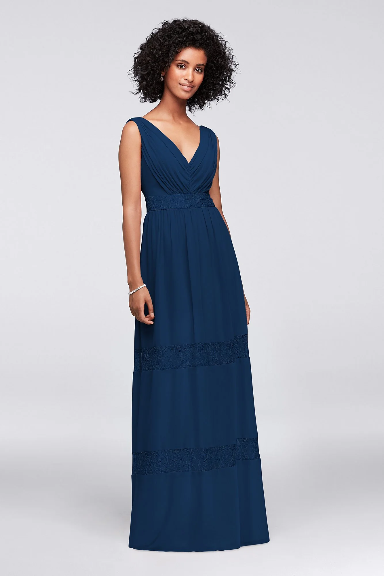 Lace-Inset Chiffon V-Neck Long Bridesmaid Dress - Image 3
