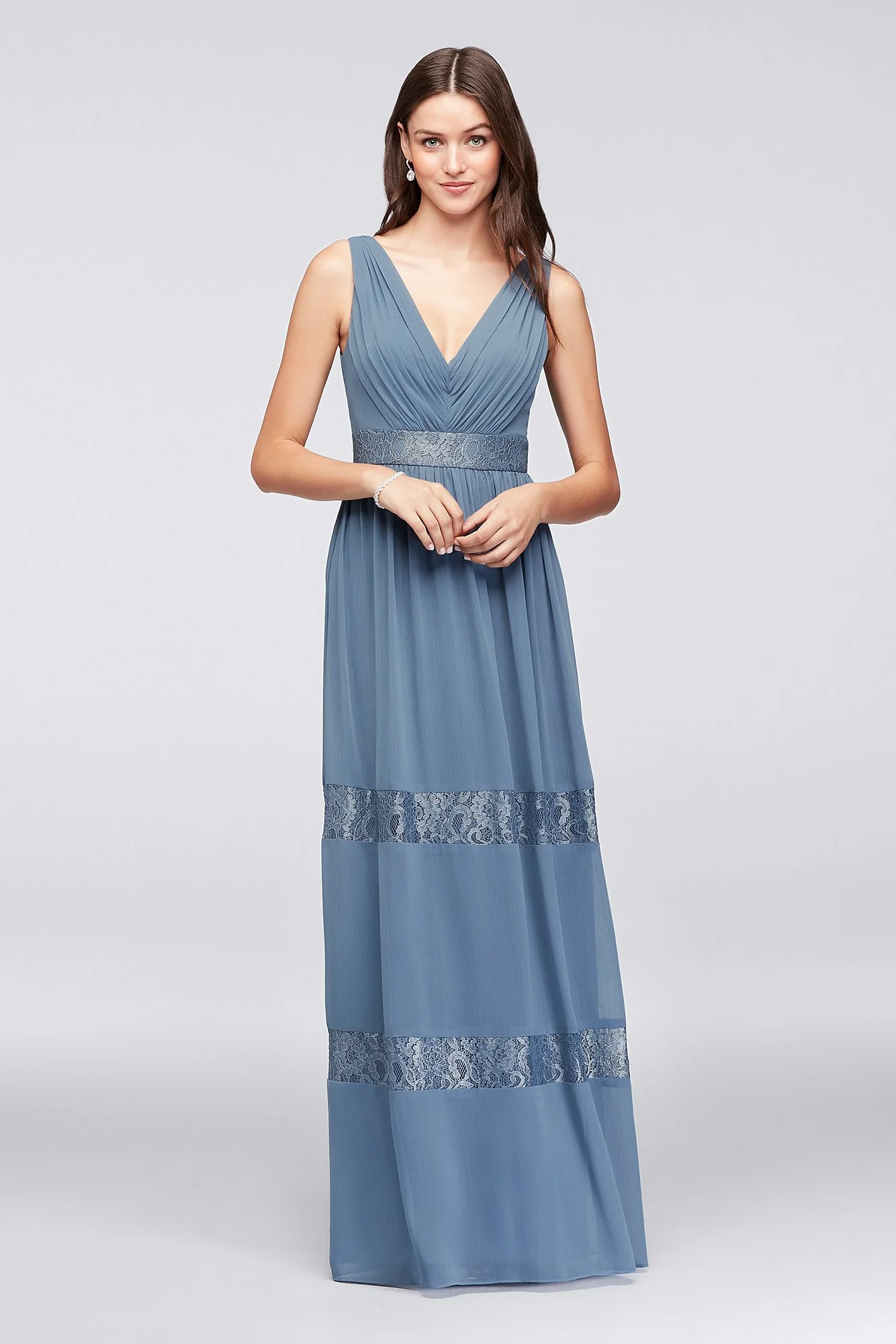 Lace-Inset Chiffon V-Neck Long Bridesmaid Dress - Image 31