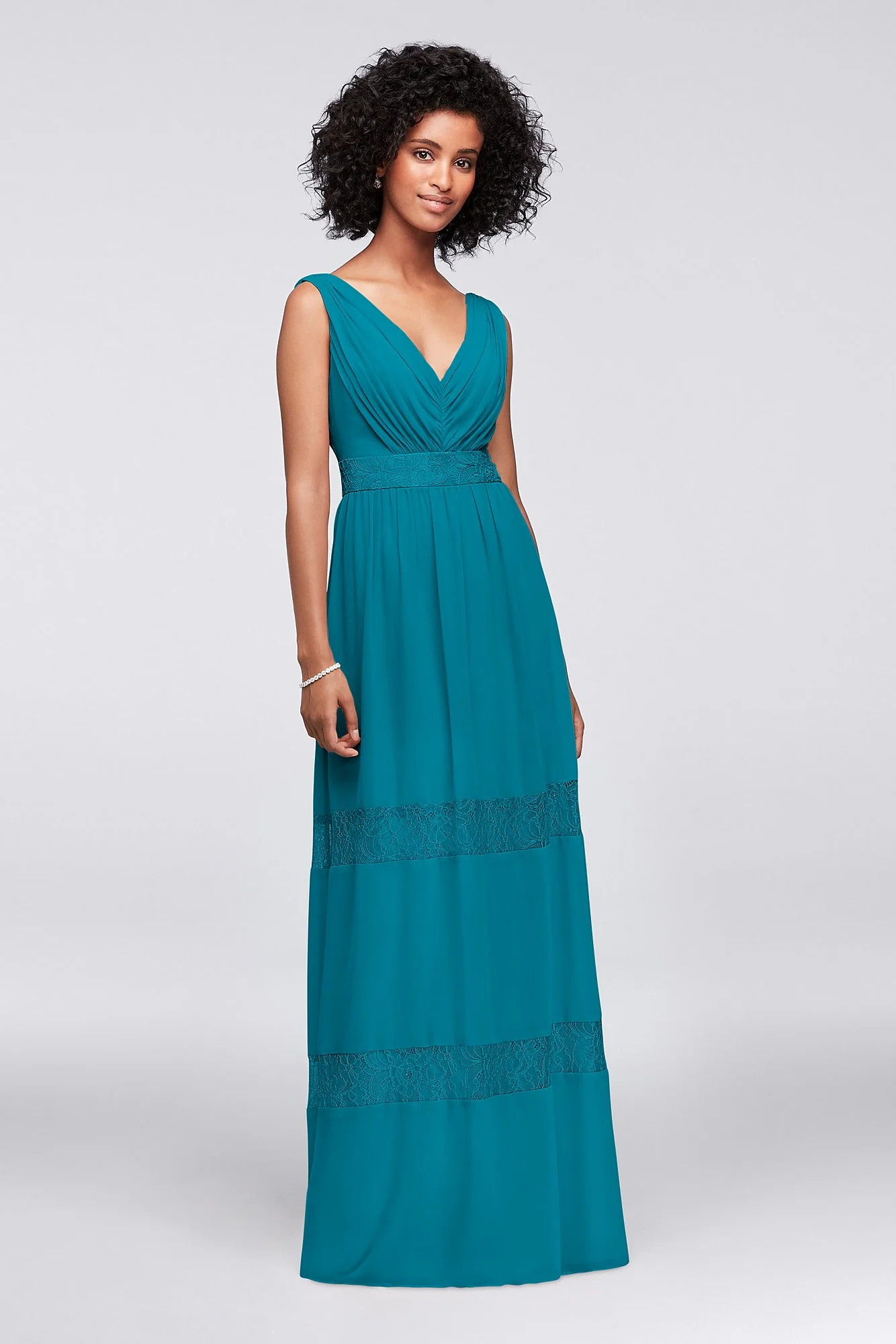 Lace-Inset Chiffon V-Neck Long Bridesmaid Dress - Image 32