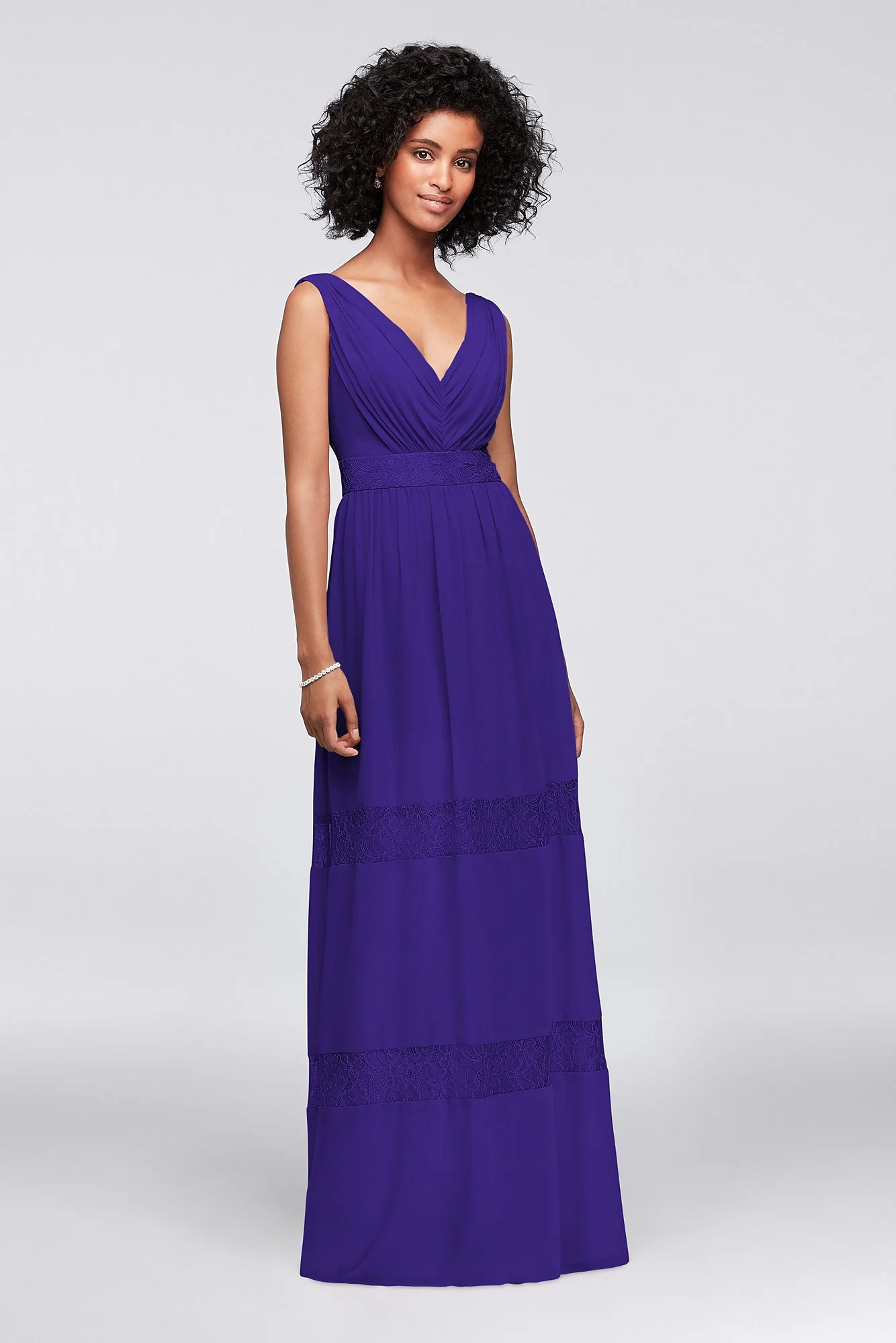 Lace-Inset Chiffon V-Neck Long Bridesmaid Dress - Image 33