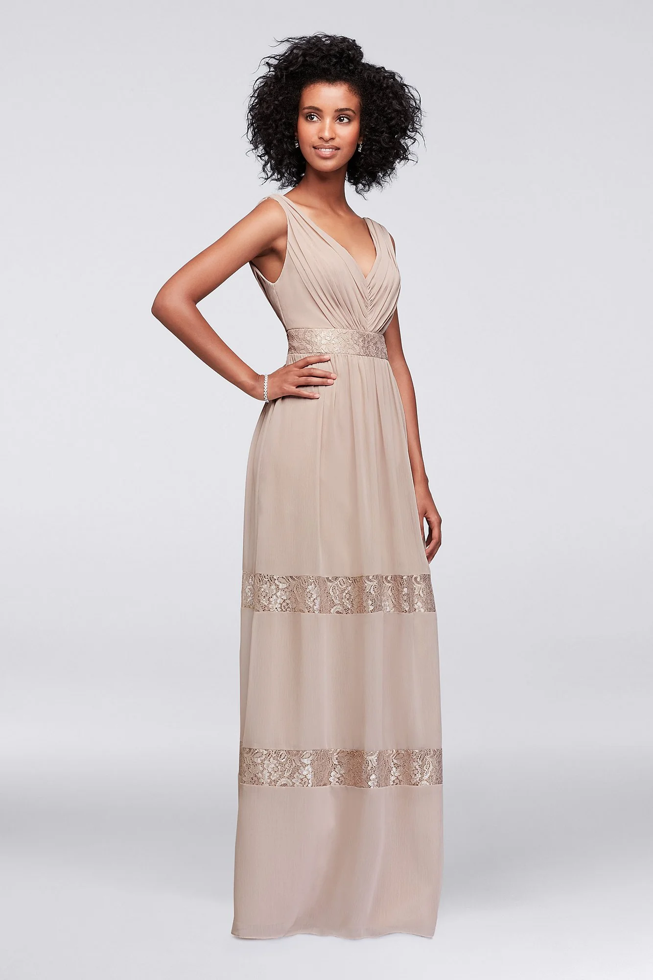 Lace-Inset Chiffon V-Neck Long Bridesmaid Dress - Image 35