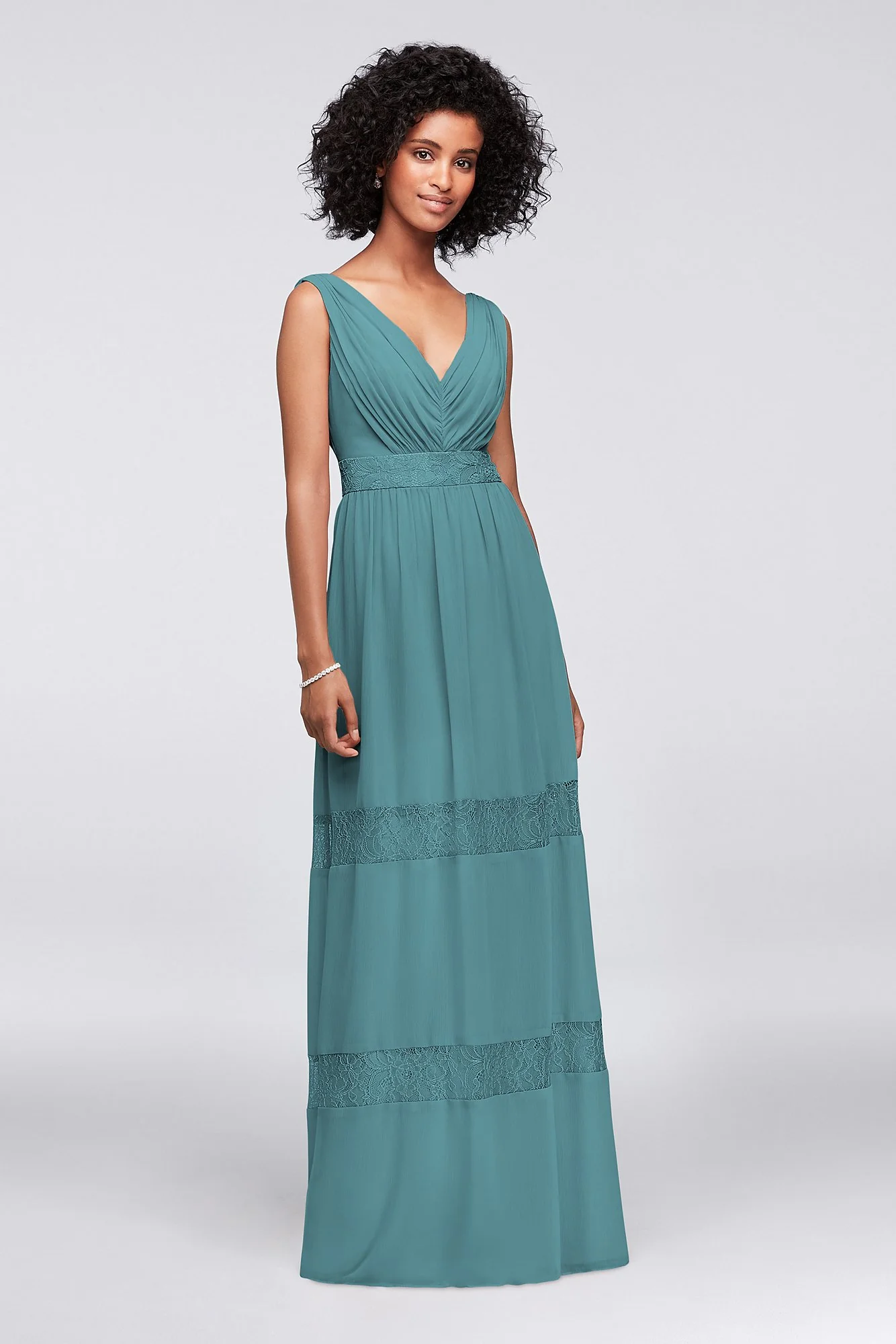 Lace-Inset Chiffon V-Neck Long Bridesmaid Dress - Image 36