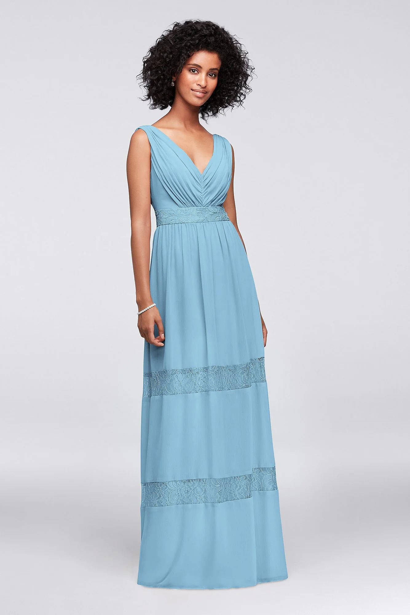 Lace-Inset Chiffon V-Neck Long Bridesmaid Dress - Image 37