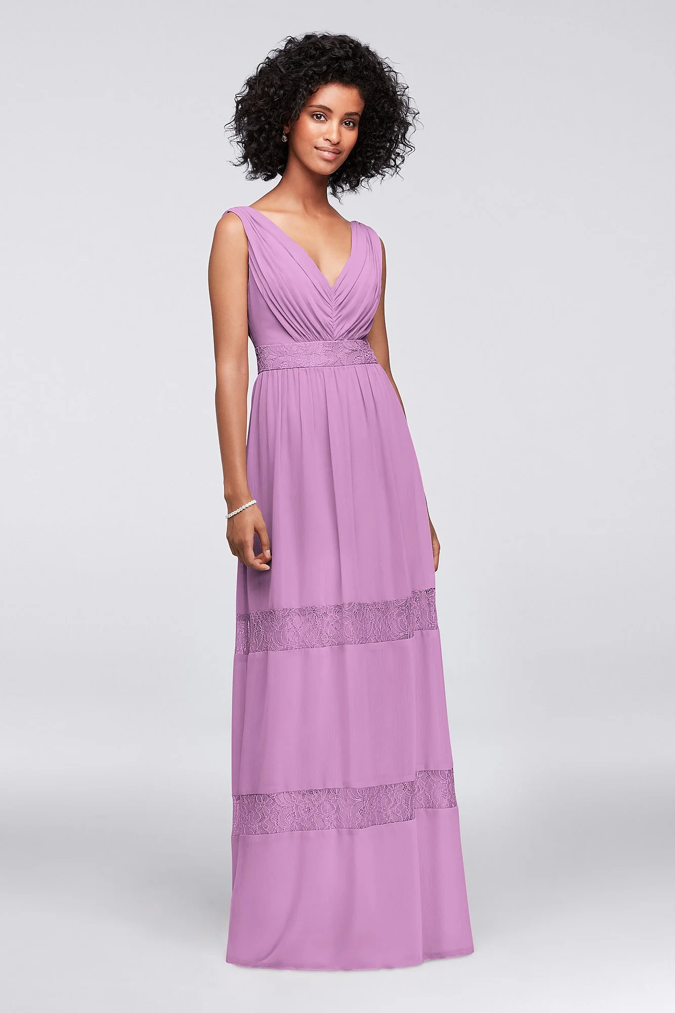 Lace-Inset Chiffon V-Neck Long Bridesmaid Dress - Image 40
