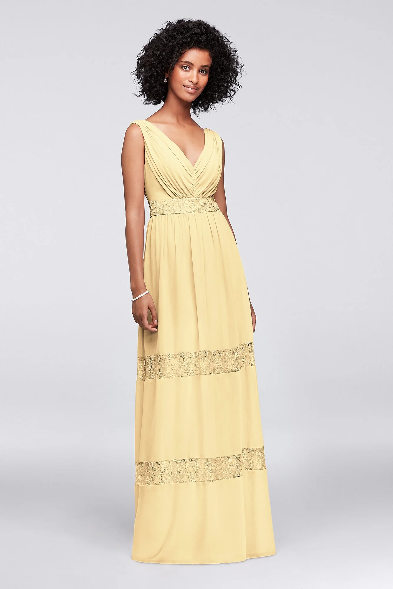 Lace-Inset Chiffon V-Neck Long Bridesmaid Dress - Image 41