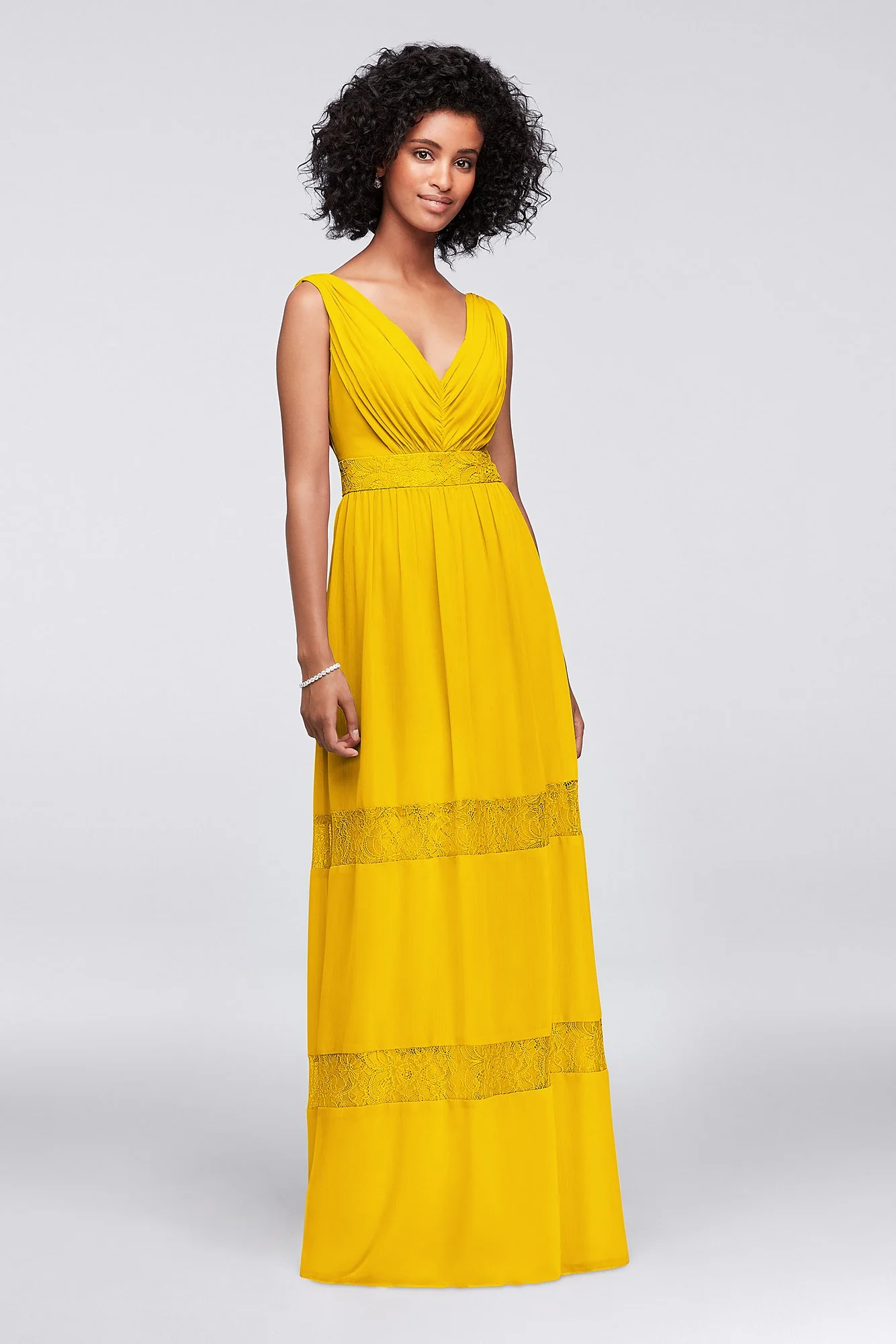 Lace-Inset Chiffon V-Neck Long Bridesmaid Dress - Image 44