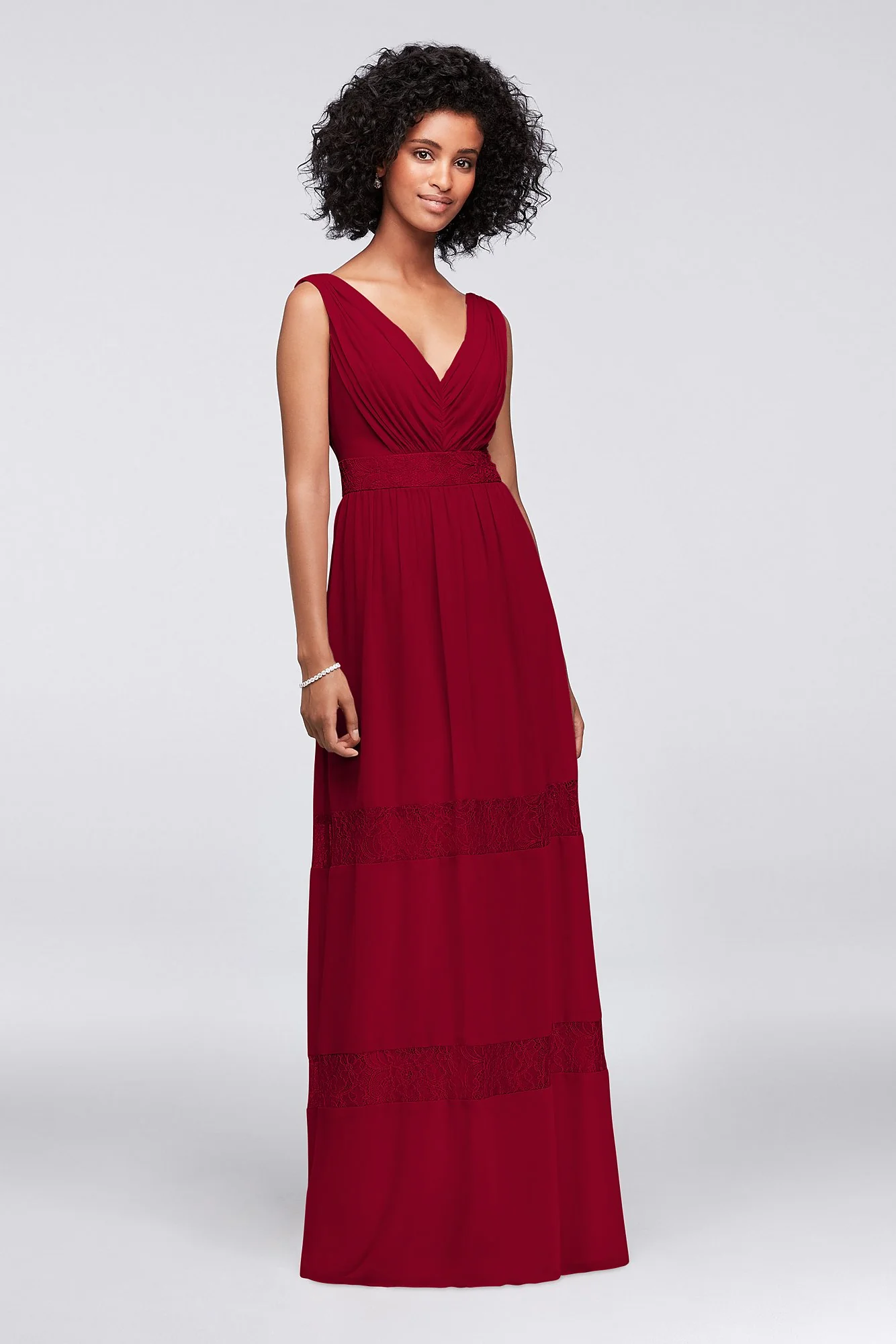 Lace-Inset Chiffon V-Neck Long Bridesmaid Dress - Image 46