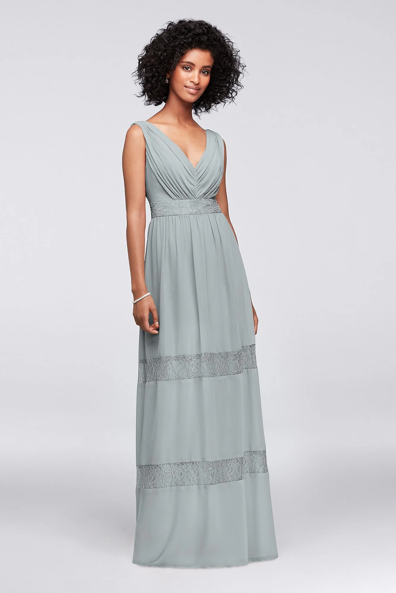 Lace-Inset Chiffon V-Neck Long Bridesmaid Dress - Image 49