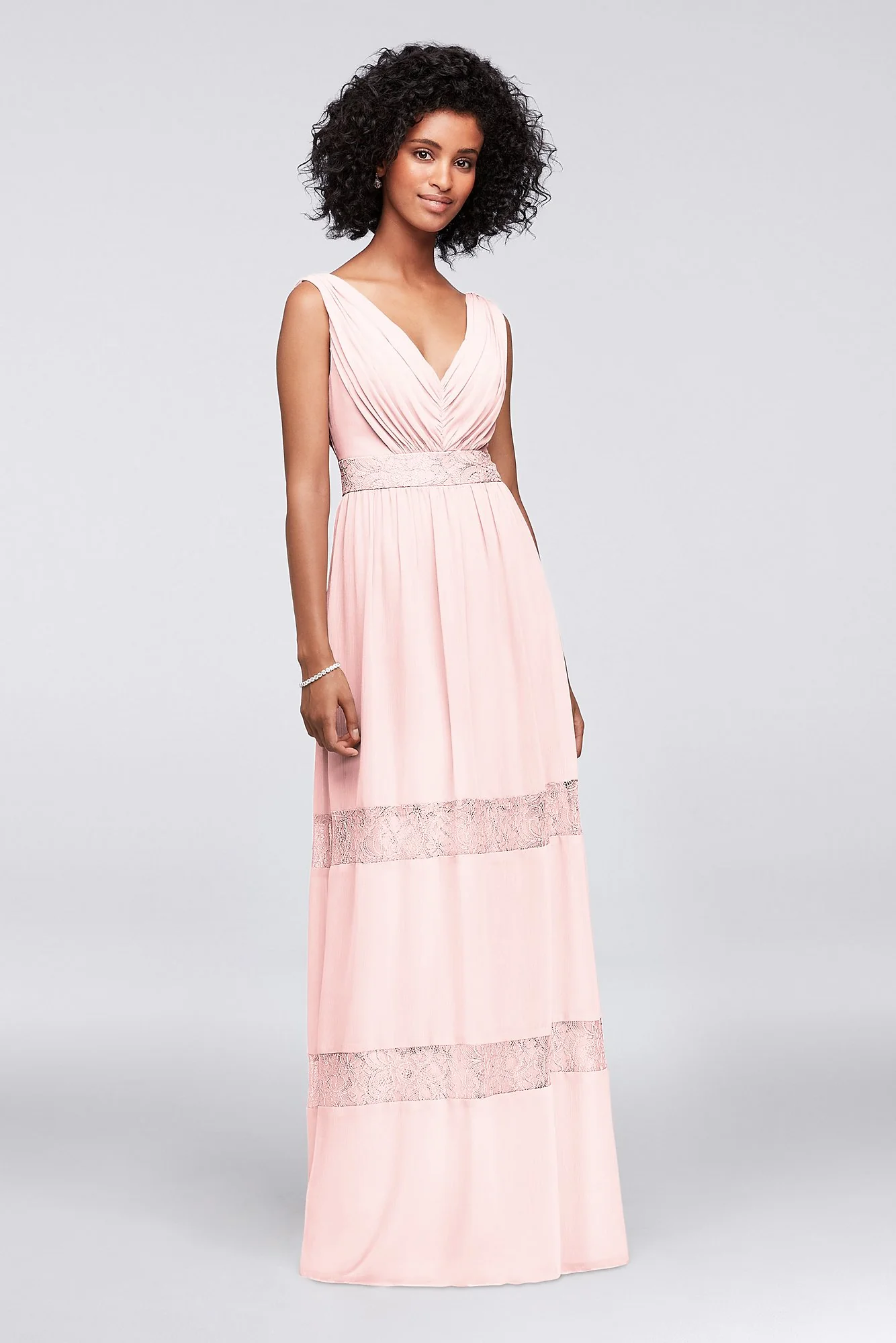 Lace-Inset Chiffon V-Neck Long Bridesmaid Dress - Image 5