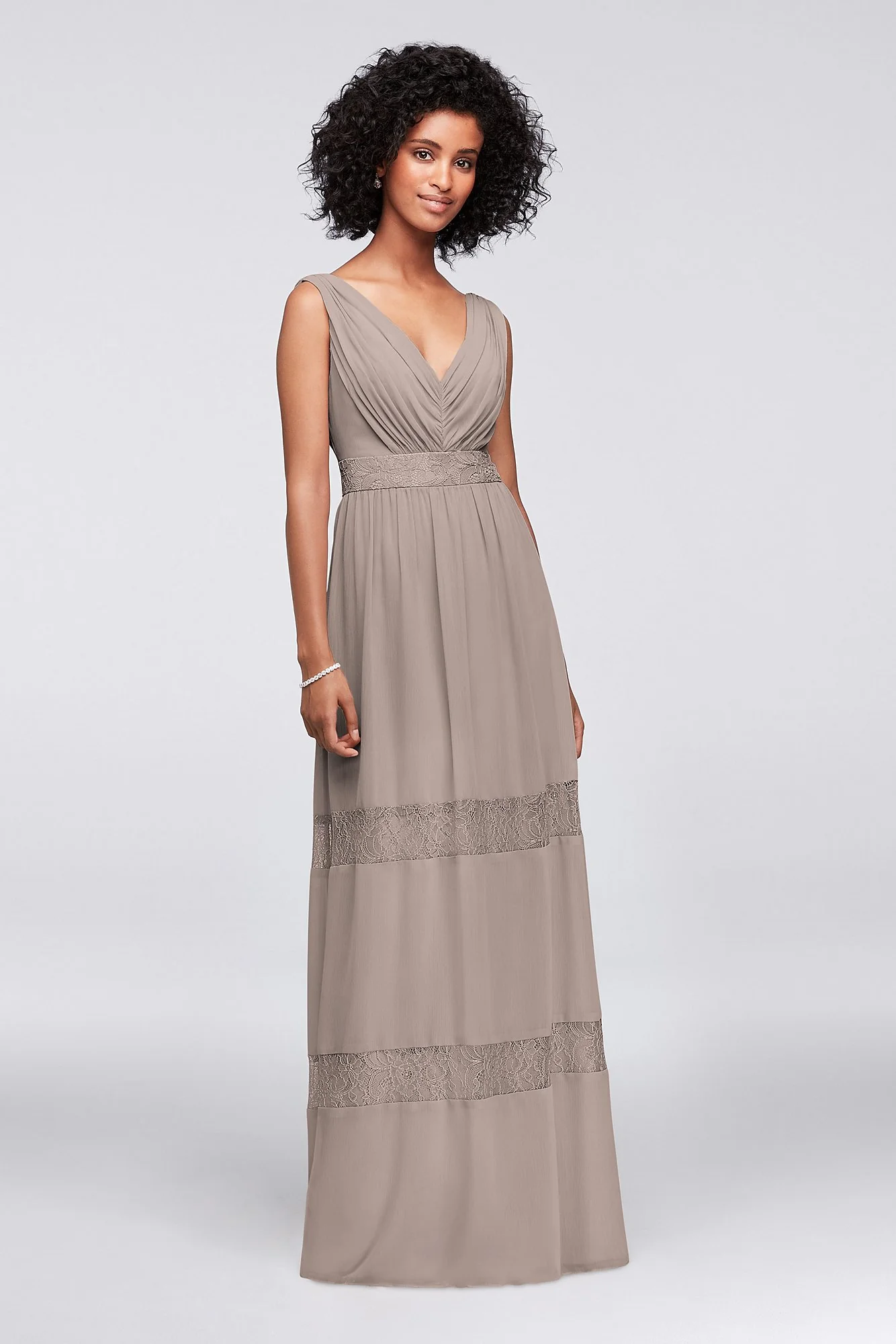 Lace-Inset Chiffon V-Neck Long Bridesmaid Dress - Image 52