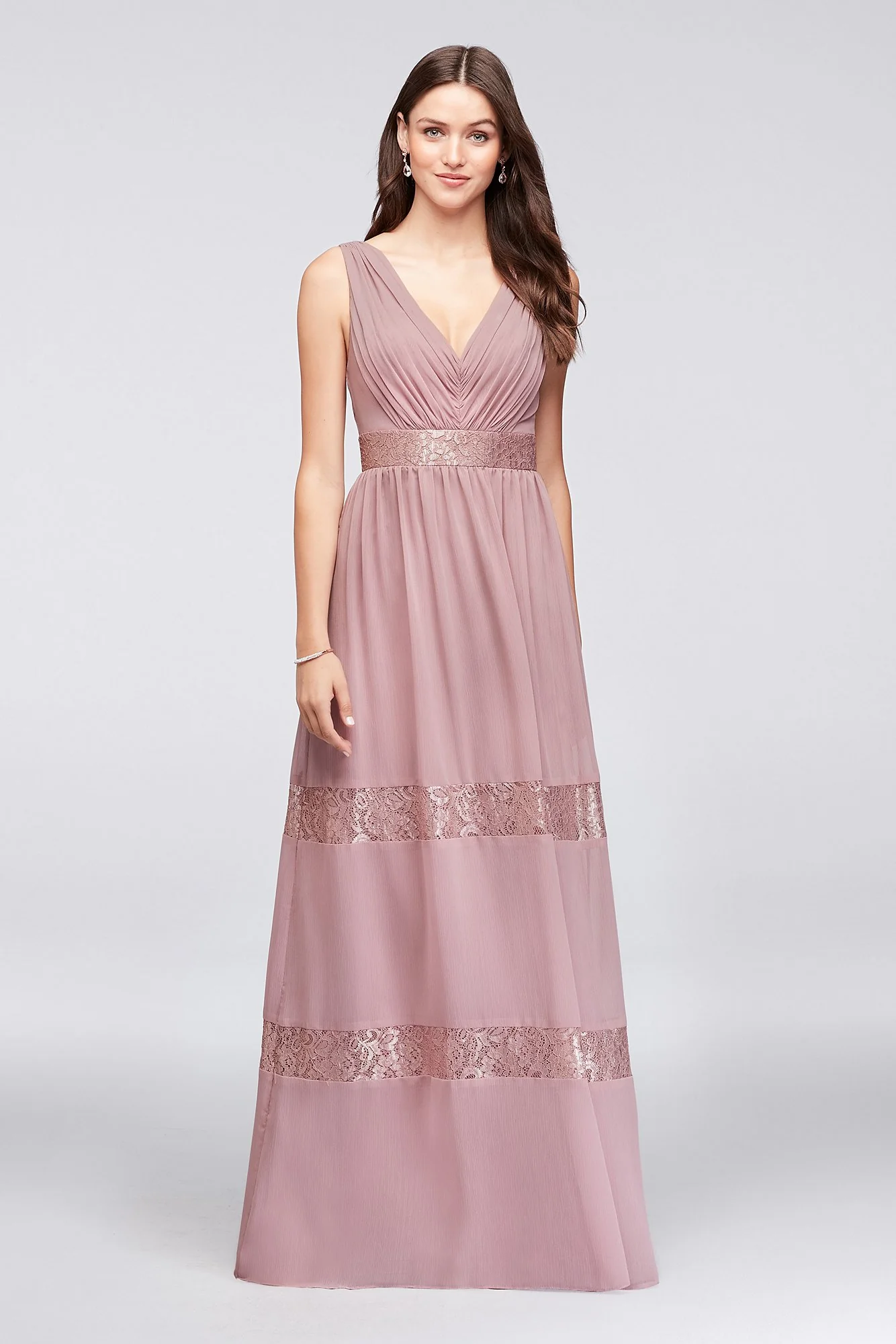 Lace-Inset Chiffon V-Neck Long Bridesmaid Dress - Image 53