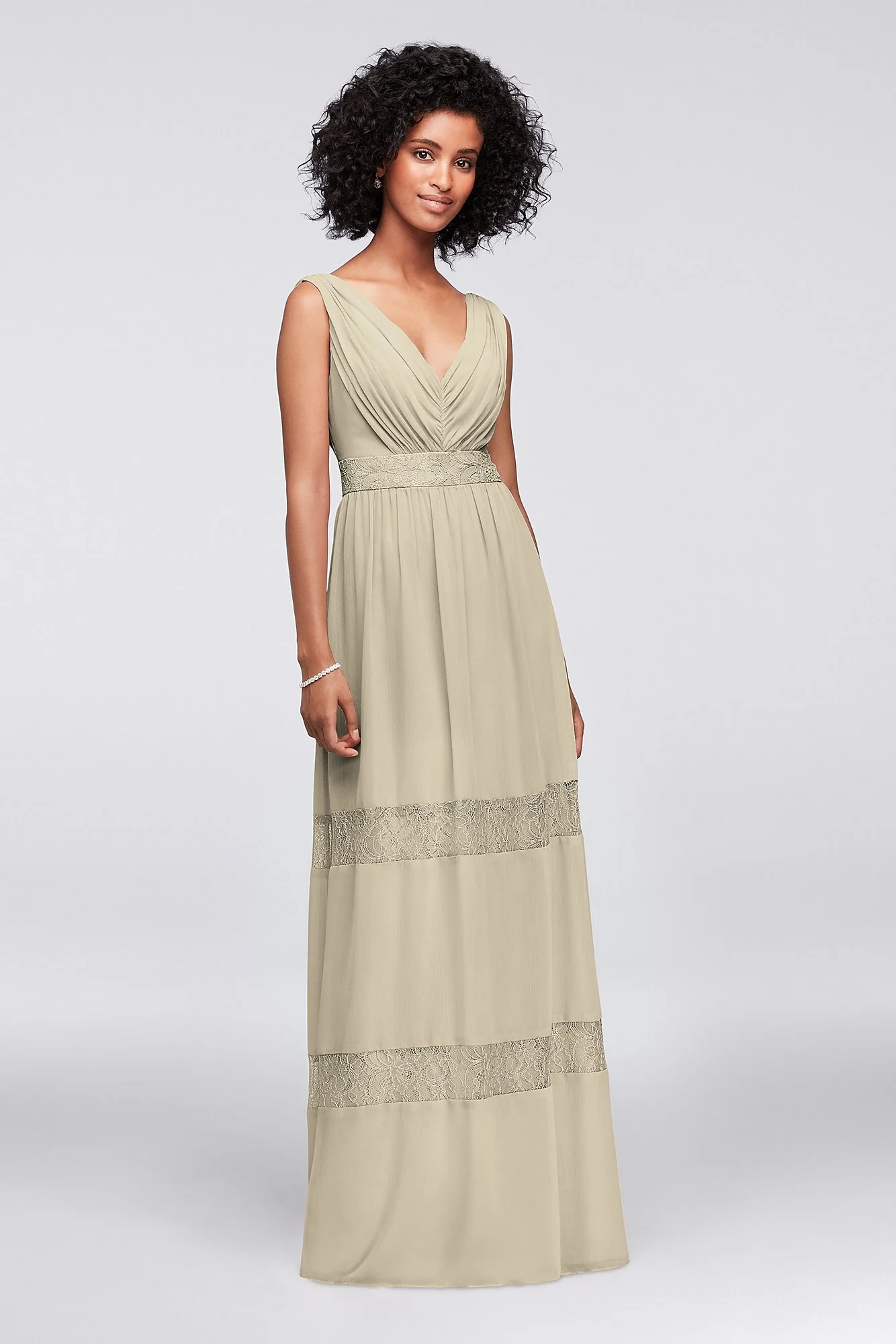 Lace-Inset Chiffon V-Neck Long Bridesmaid Dress - Image 54